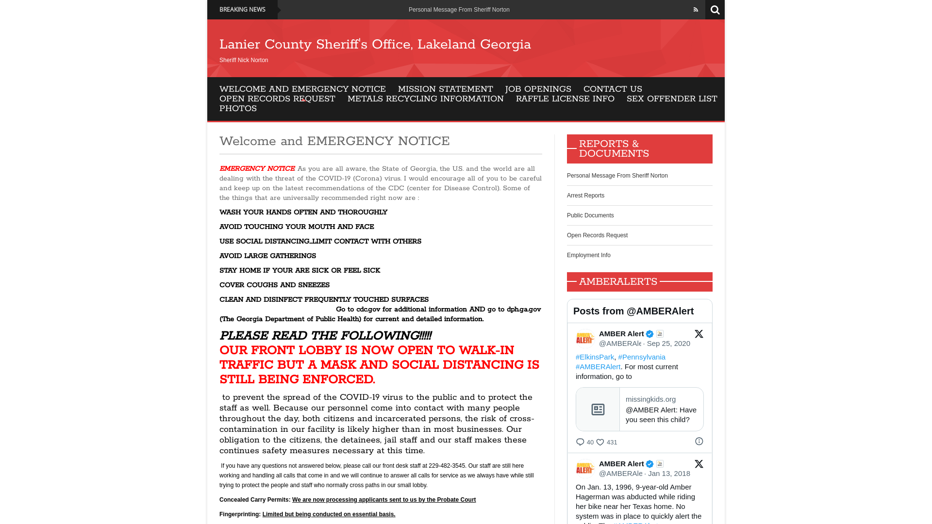 Welcome and EMERGENCY NOTICE - Lanier County Sheriff