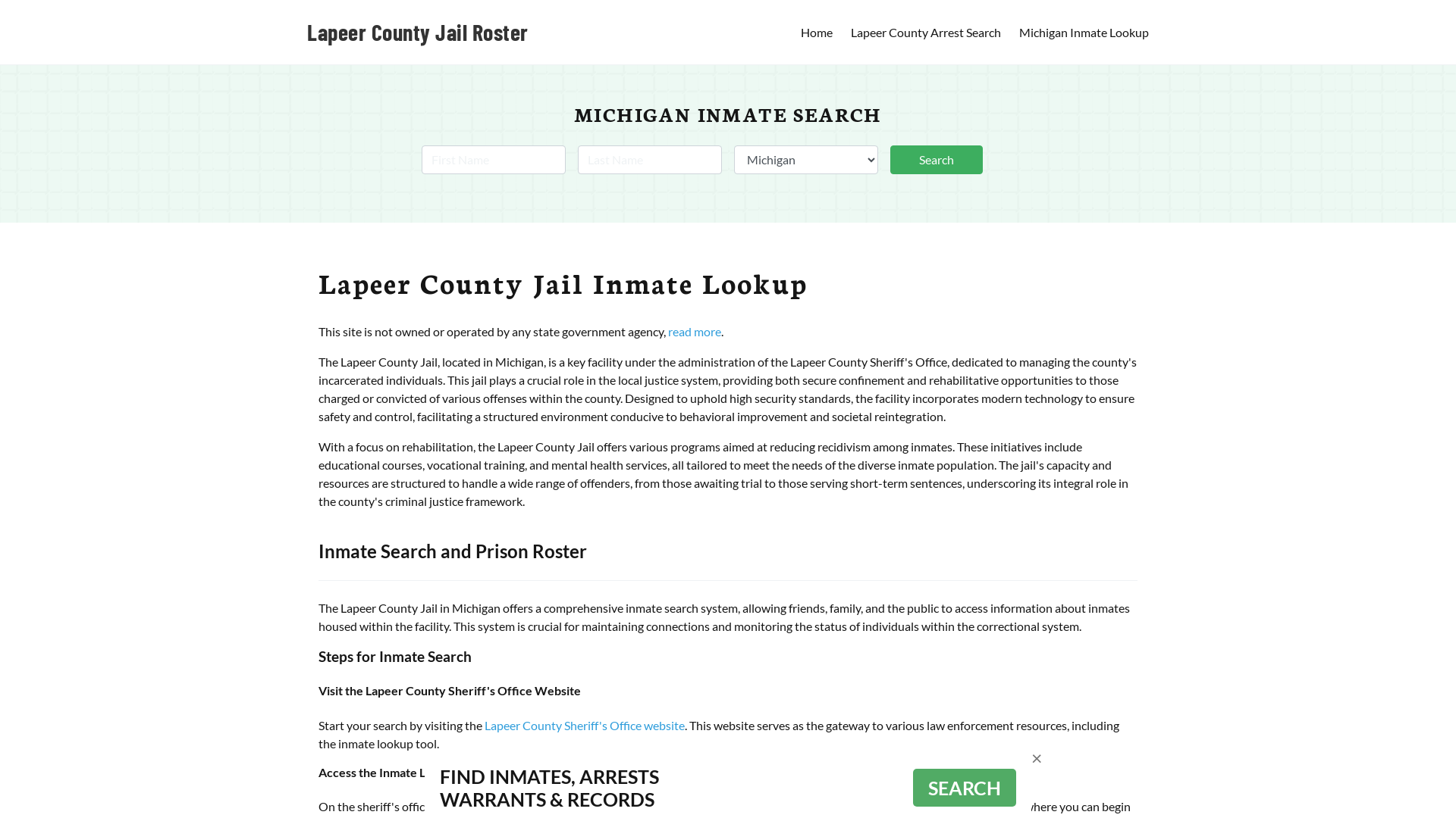 Lapeer County Jail Roster Lookup, MI, Inmate Search