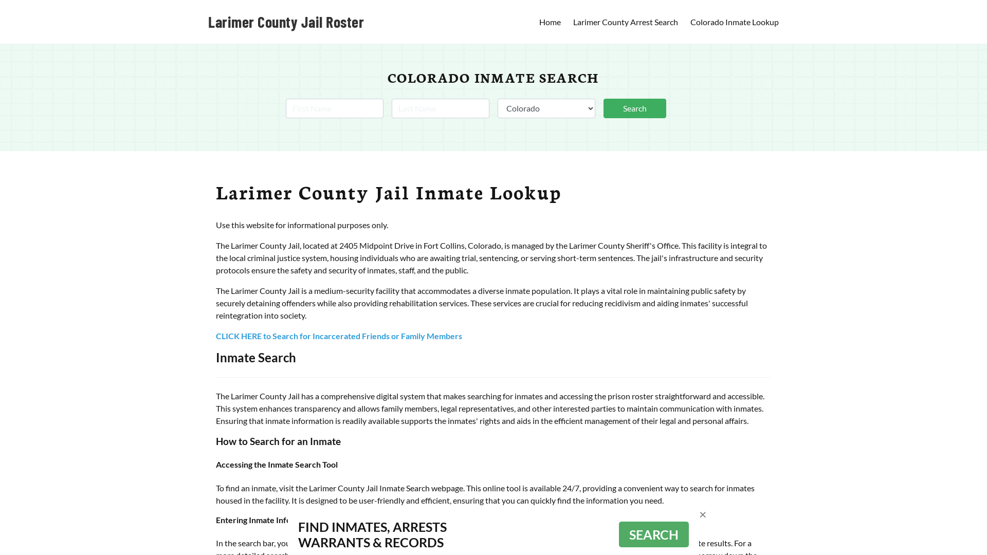 Larimer County Jail Roster Lookup, CO, Inmate Search