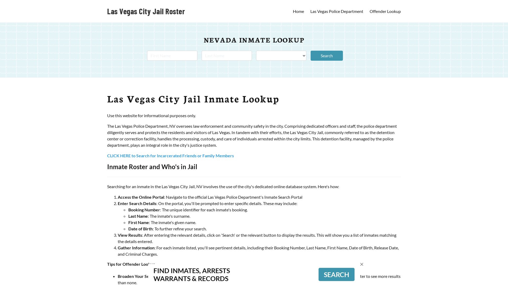 Las Vegas City Jail, NV Inmate Search, Jail Roster, Bookings