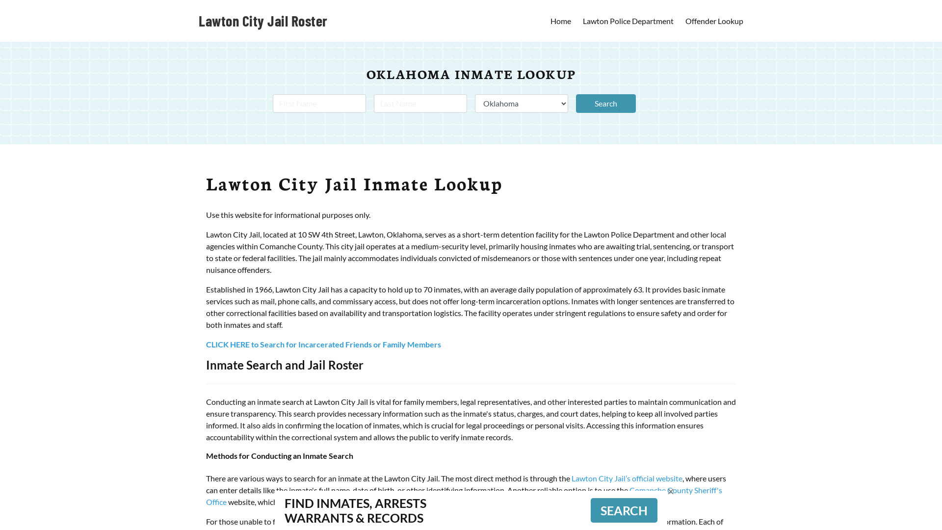 Lawton City Jail, OK Inmate Search, Jail Roster, Bookings