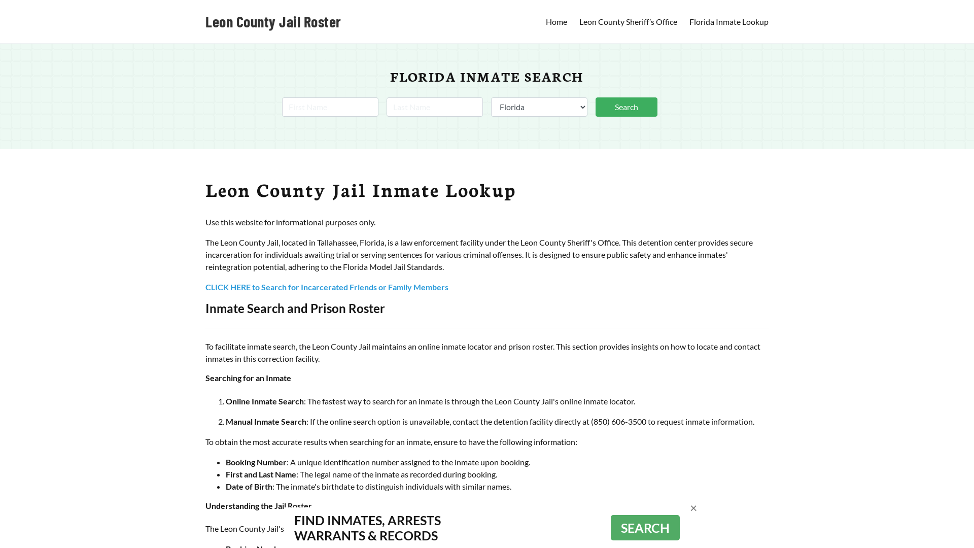 Leon County Jail Roster Lookup, FL, Inmate Search