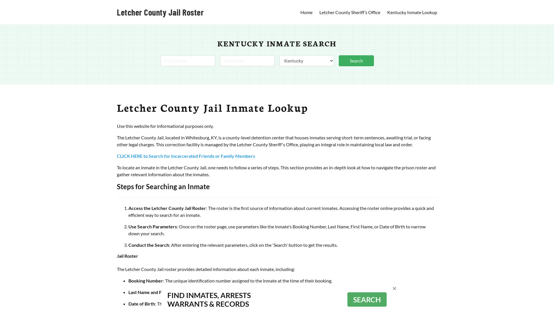 Letcher County Jail Roster Lookup, KY, Inmate Search