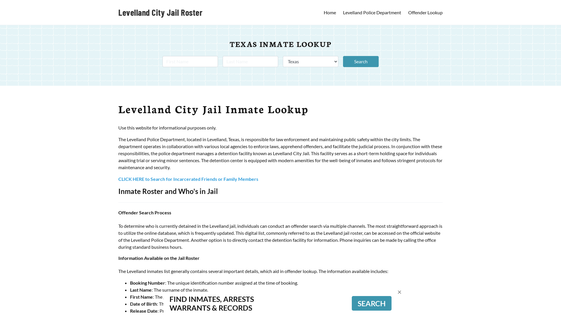 Levelland City Jail, TX Inmate Search, Jail Roster, Bookings