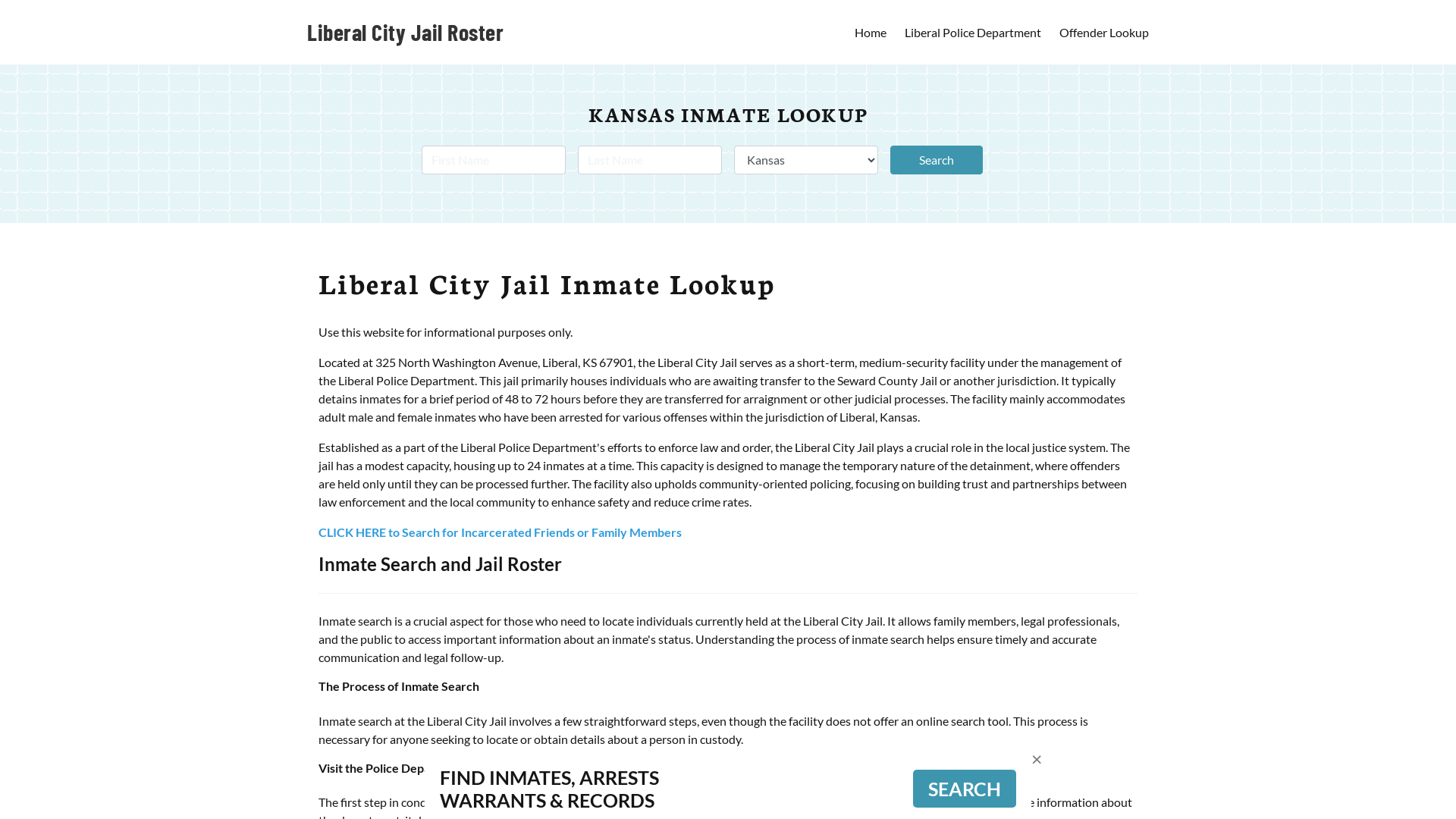 Liberal City Jail, KS Inmate Search, Jail Roster, Bookings