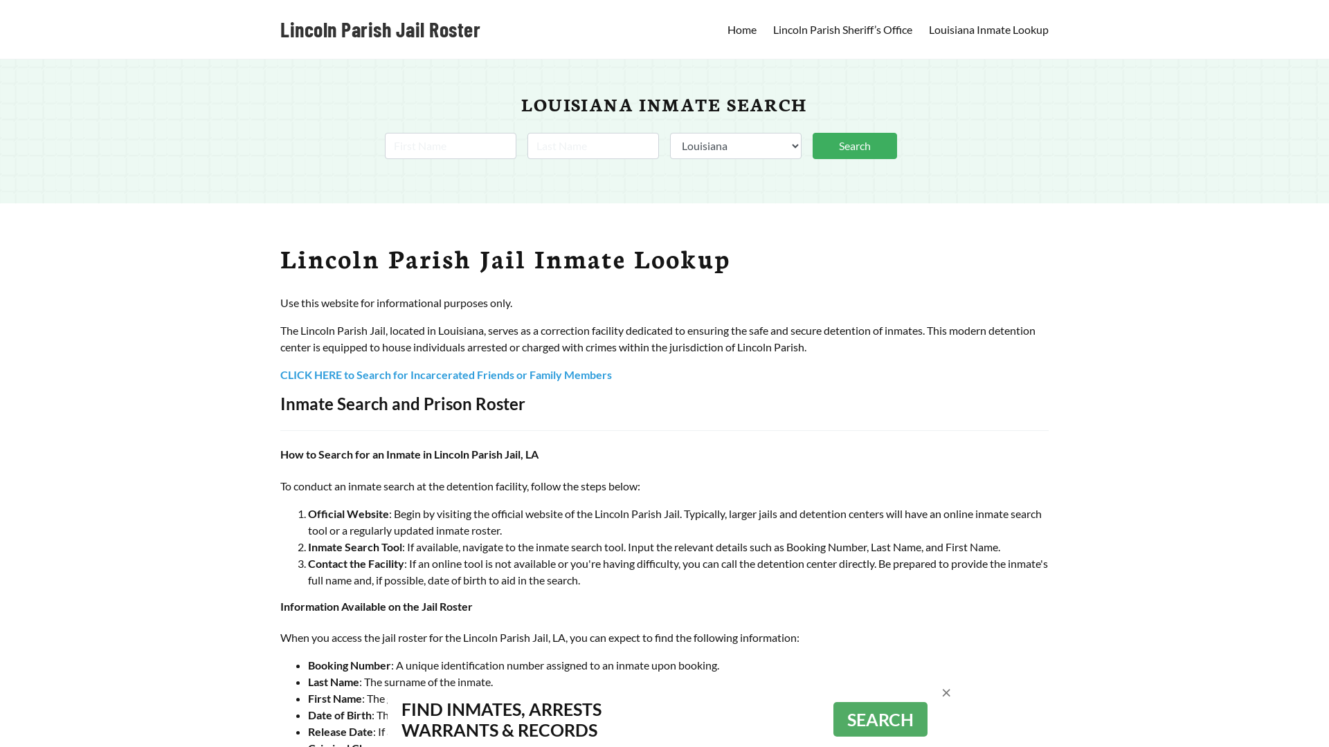 Lincoln Parish Jail Roster Lookup, LA, Inmate Search