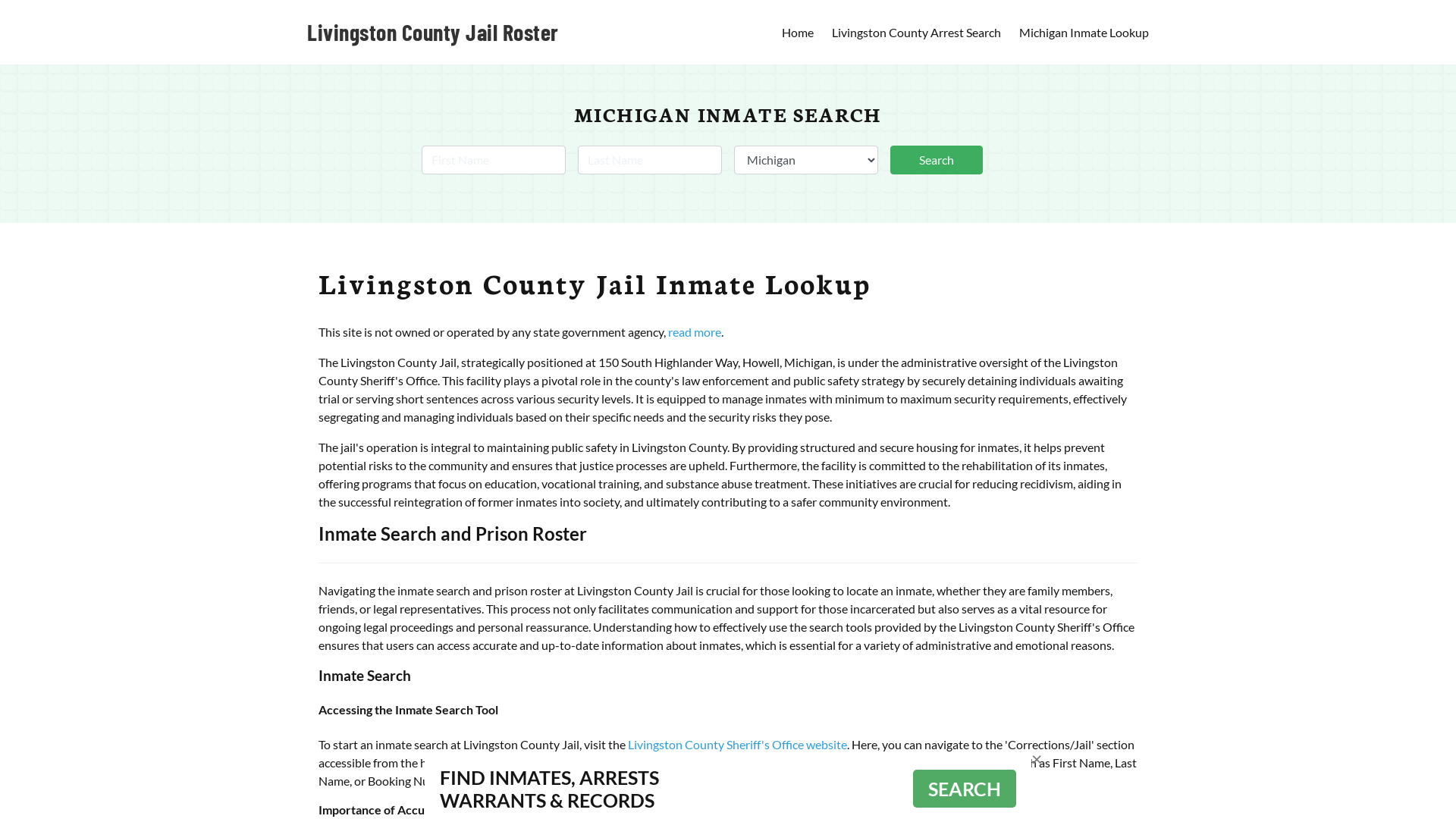 Livingston County Jail Roster Lookup, MI, Inmate Search