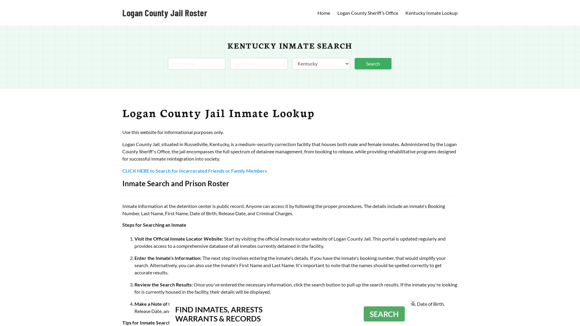 Logan County Jail Roster Lookup, KY, Inmate Search