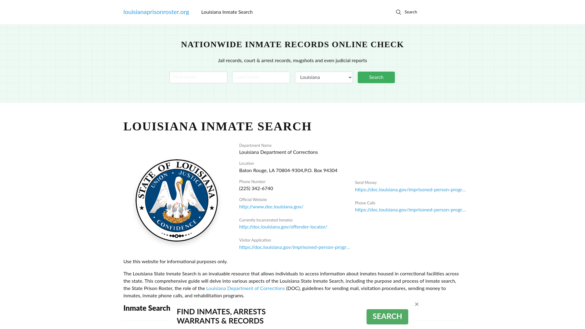 Louisiana Inmate Search - LA DOC Offenders Lookup