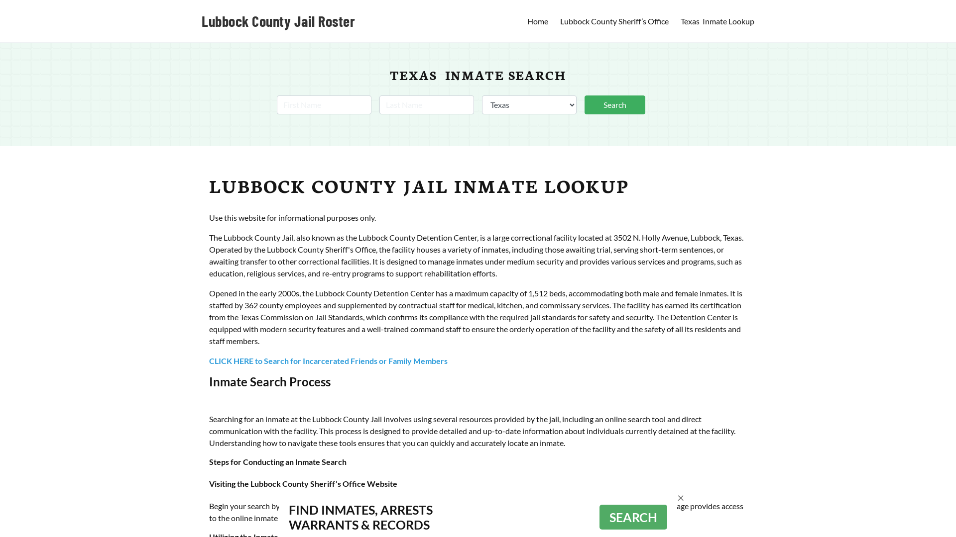 Lubbock County Jail Roster Lookup, TX, Inmate Search