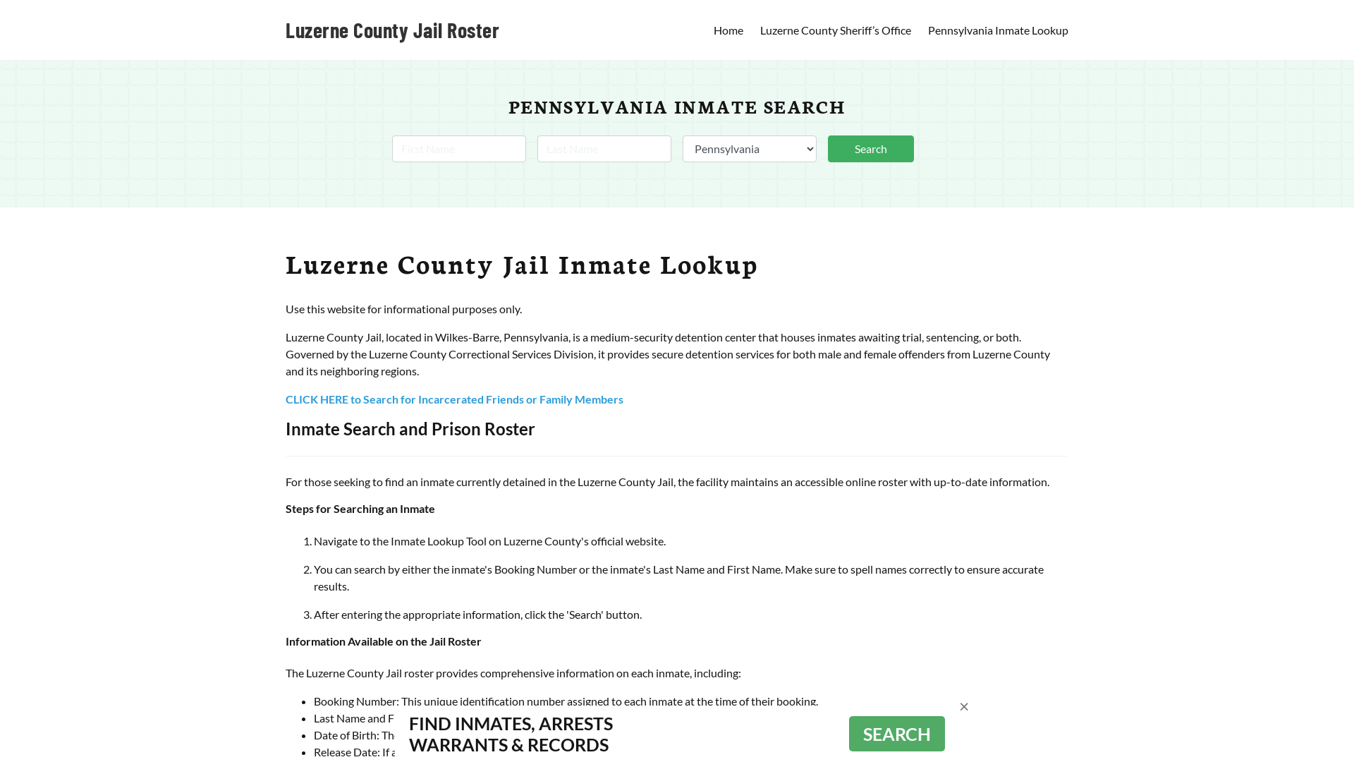 Luzerne County Jail Roster Lookup, PA, Inmate Search