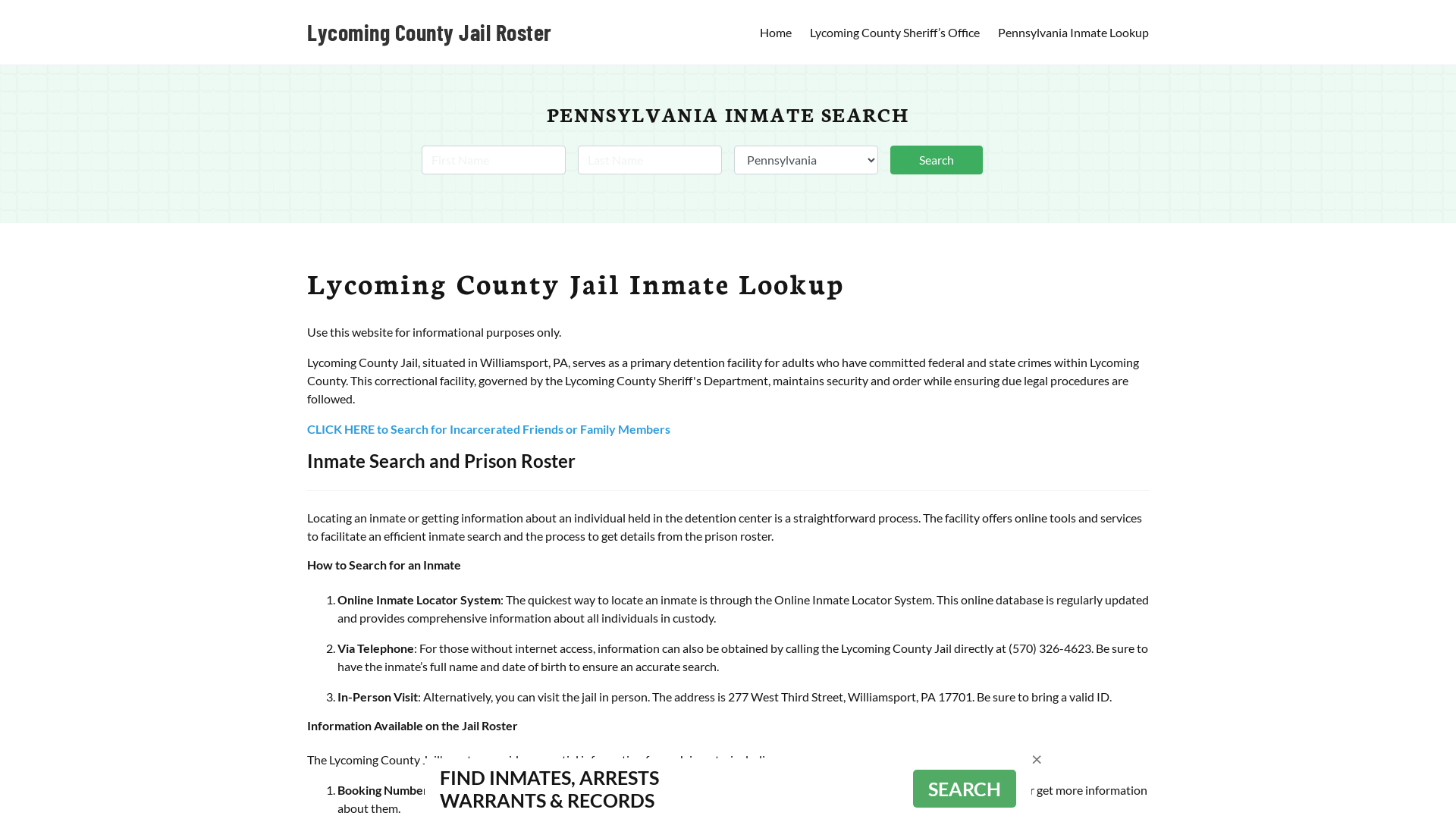 Lycoming County Jail Roster Lookup, PA, Inmate Search