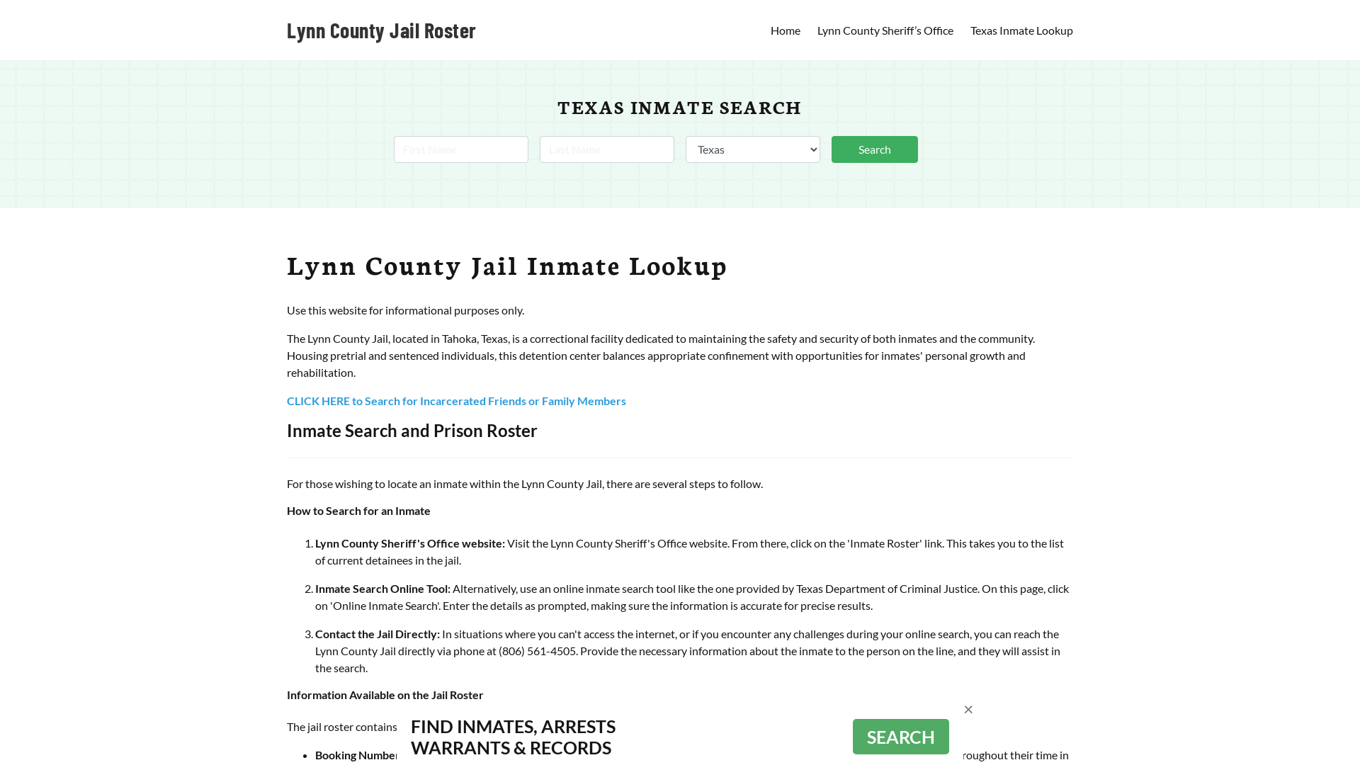 Lynn County Jail Roster Lookup, TX, Inmate Search