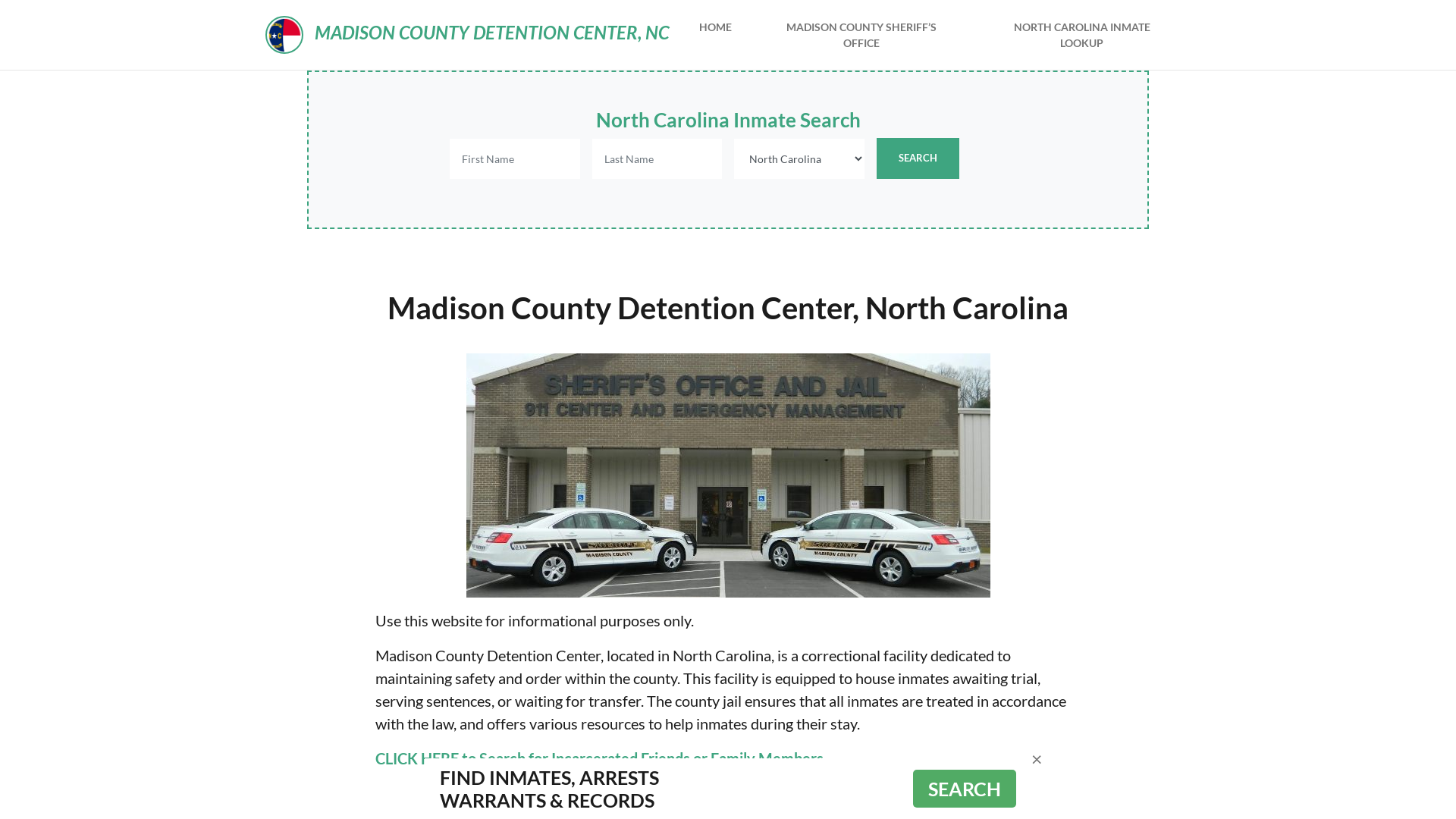 Madison County Detention Center, NC Inmate Roster, Offender Search