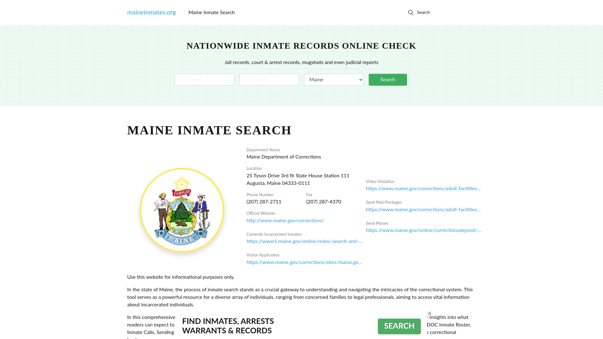 Maine Offender Lookup - ME DOC Inmates