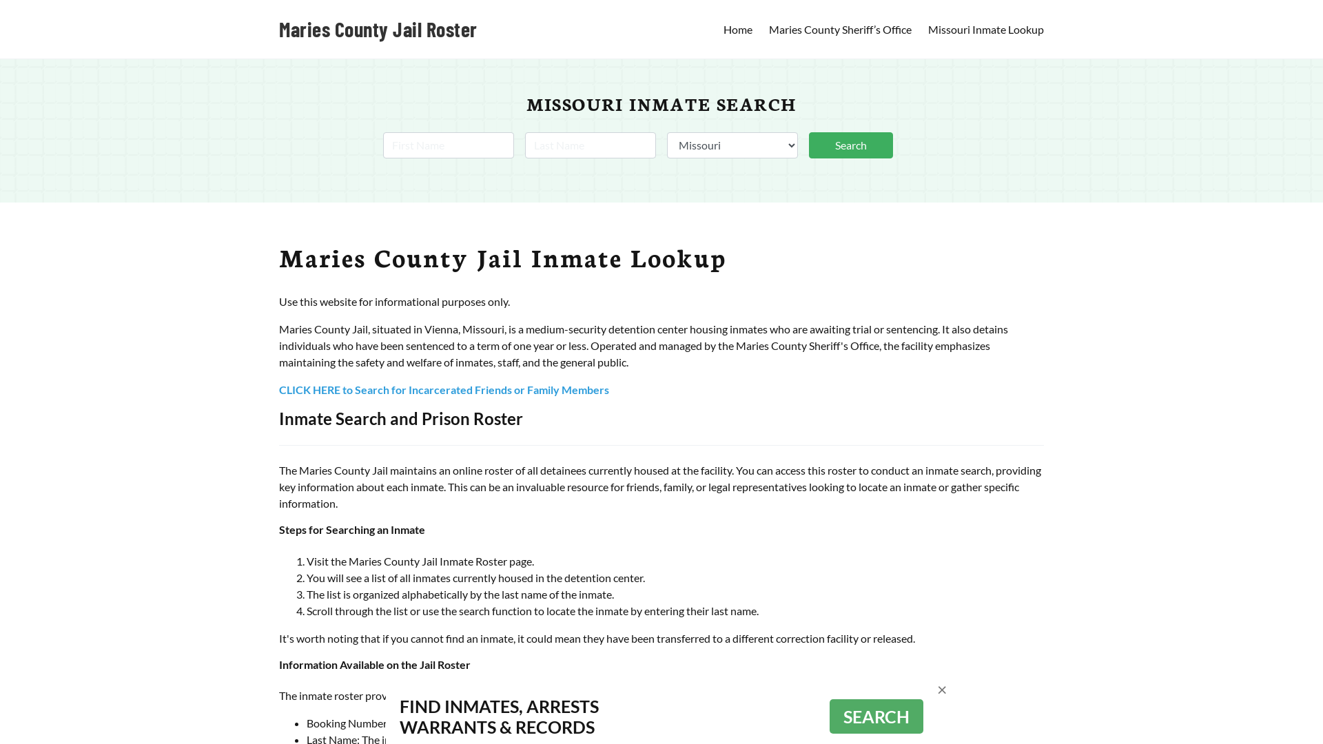 Maries County Jail Roster Lookup, MO, Inmate Search