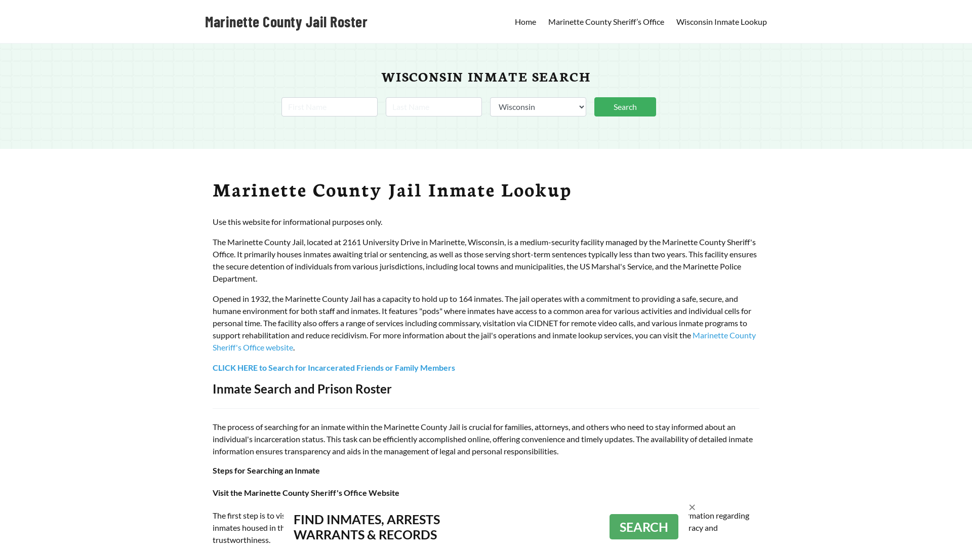 Marinette County Jail Roster Lookup, WI, Inmate Search