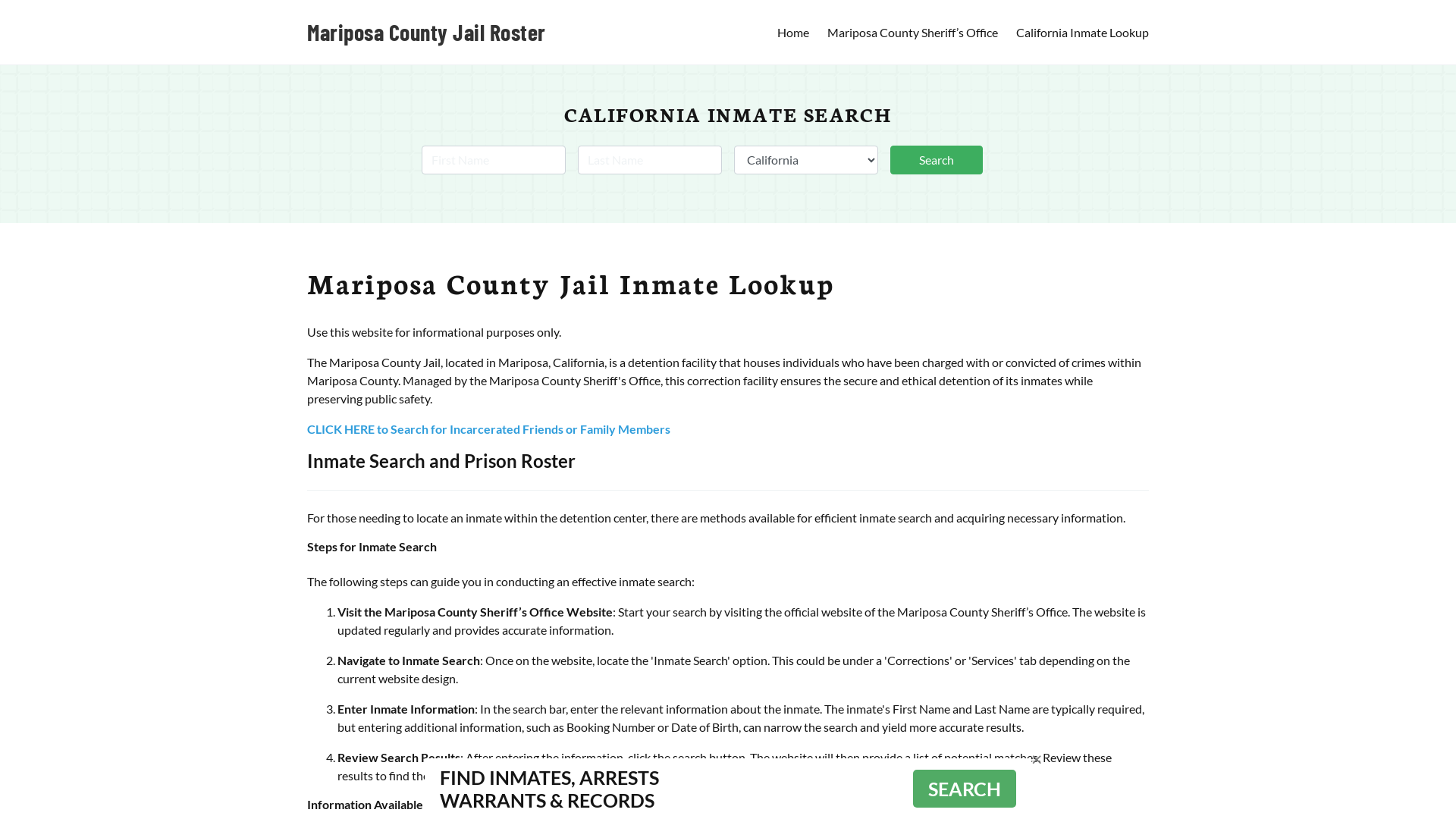 Mariposa County Jail Roster Lookup, CA, Inmate Search