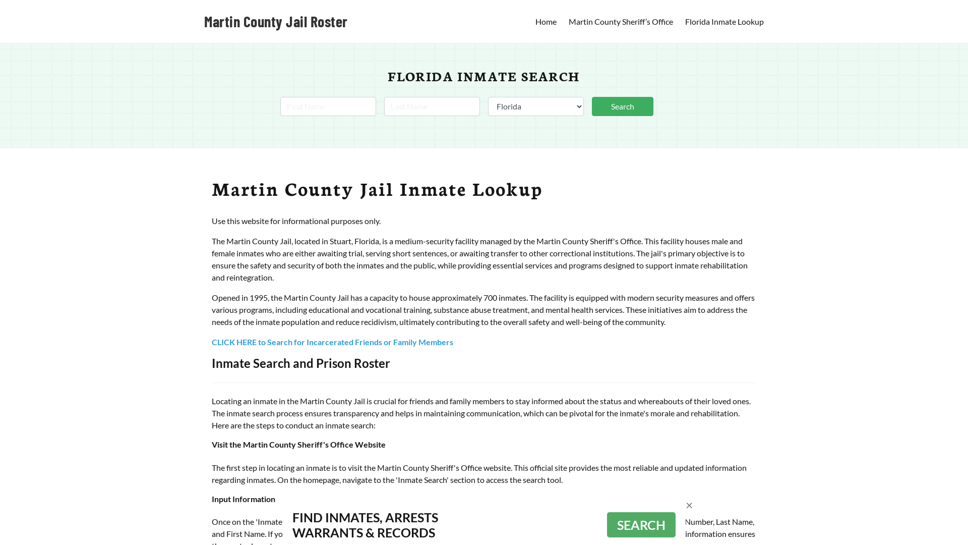 Martin County Jail Roster Lookup, FL, Inmate Search