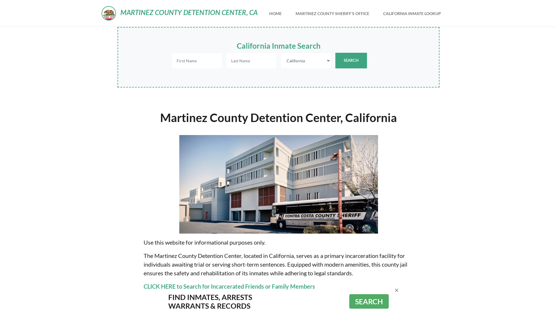 Martinez County Detention Center, CA Inmate Roster, Offender Search