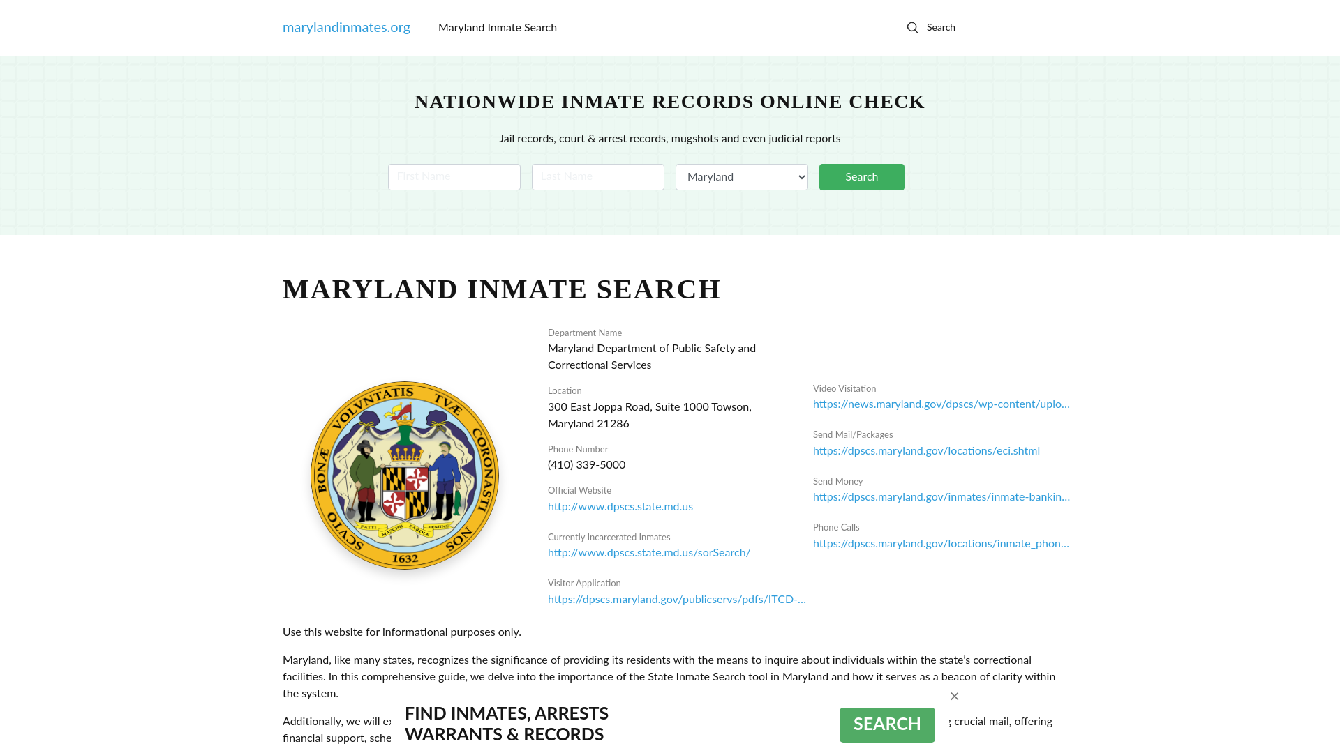 Maryland Offender Lookup - MD DOC Inmates