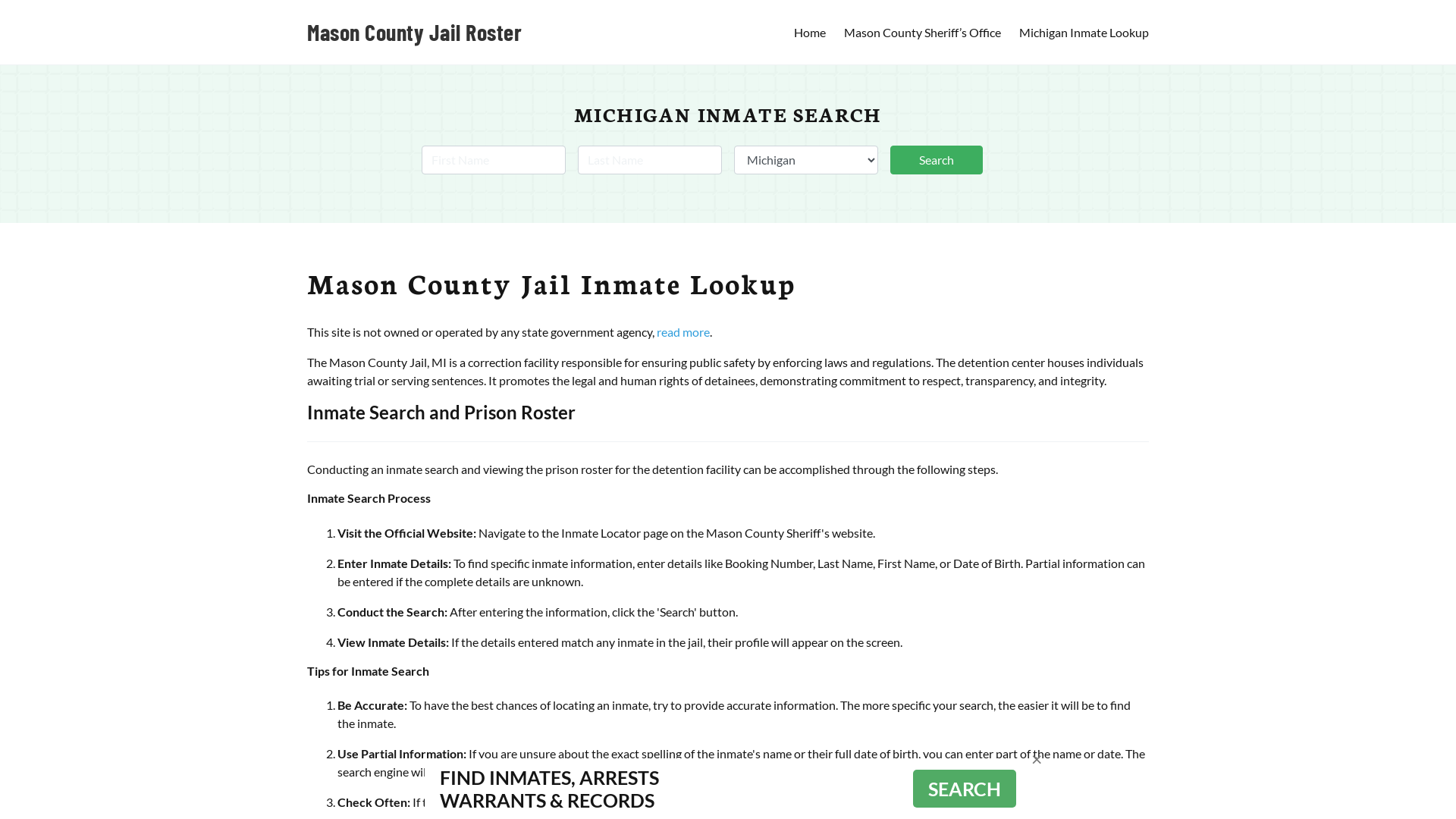 Mason County Jail Roster Lookup, MI, Inmate Search