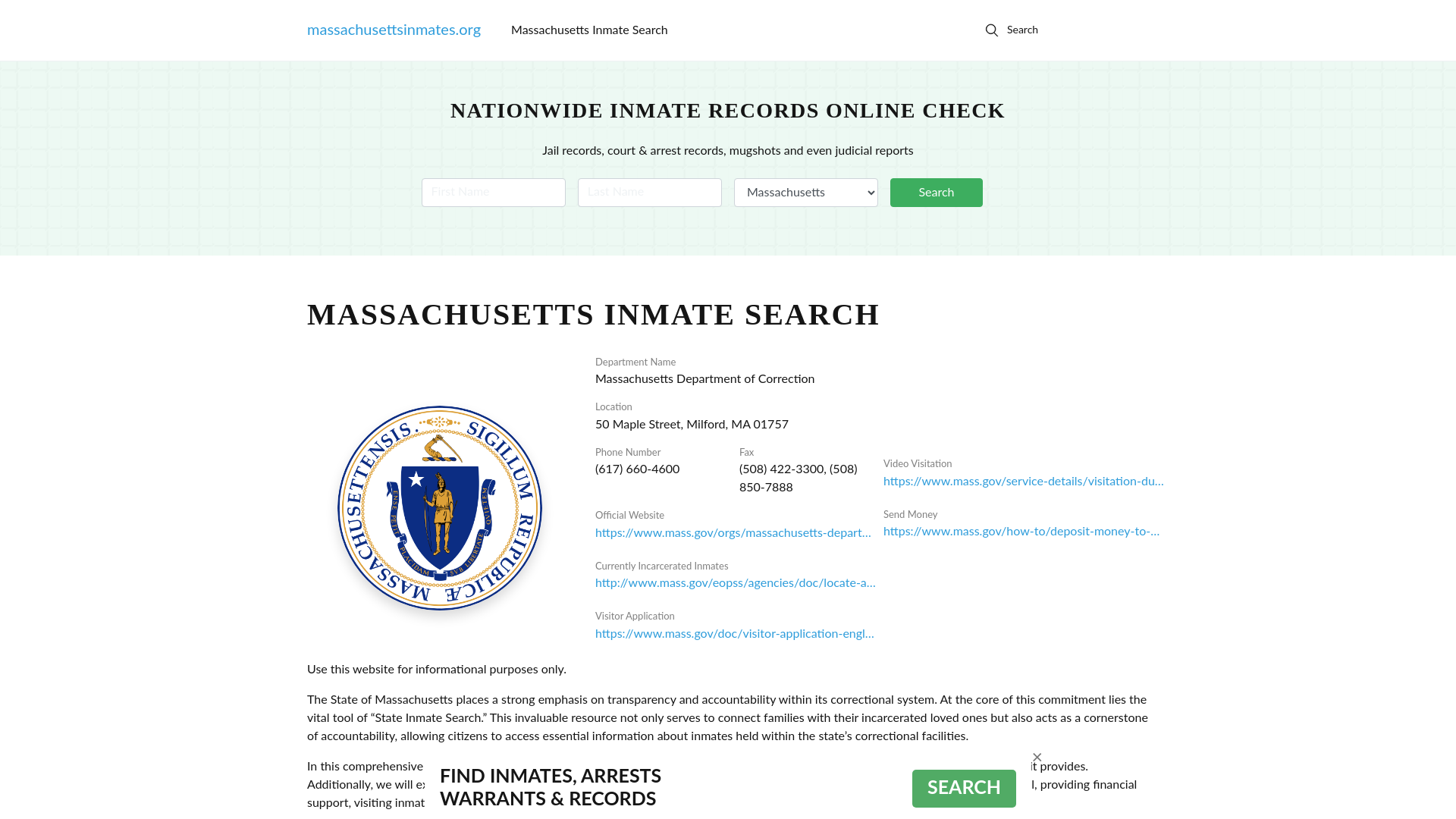 Massachusetts Offender Lookup - MA DOC Inmates