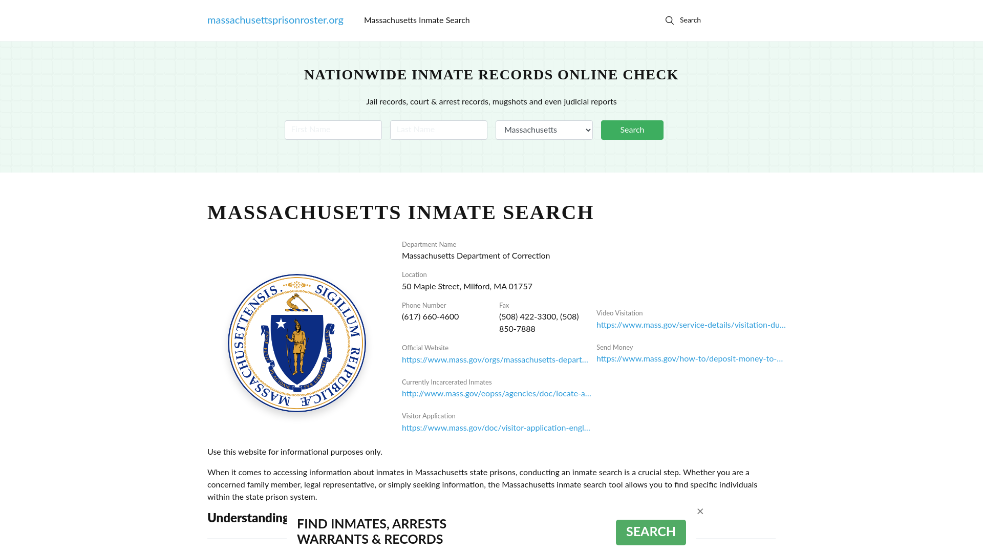 Massachusetts Inmate Search - MA DOC Offenders Lookup