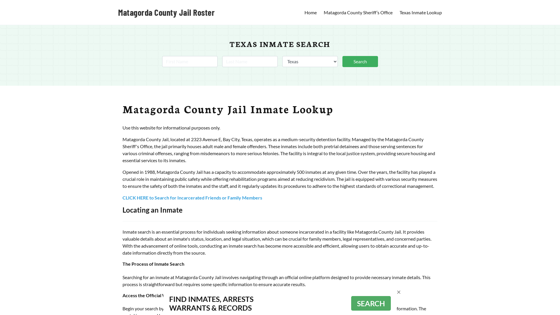 Matagorda County Jail Roster Lookup, TX, Inmate Search