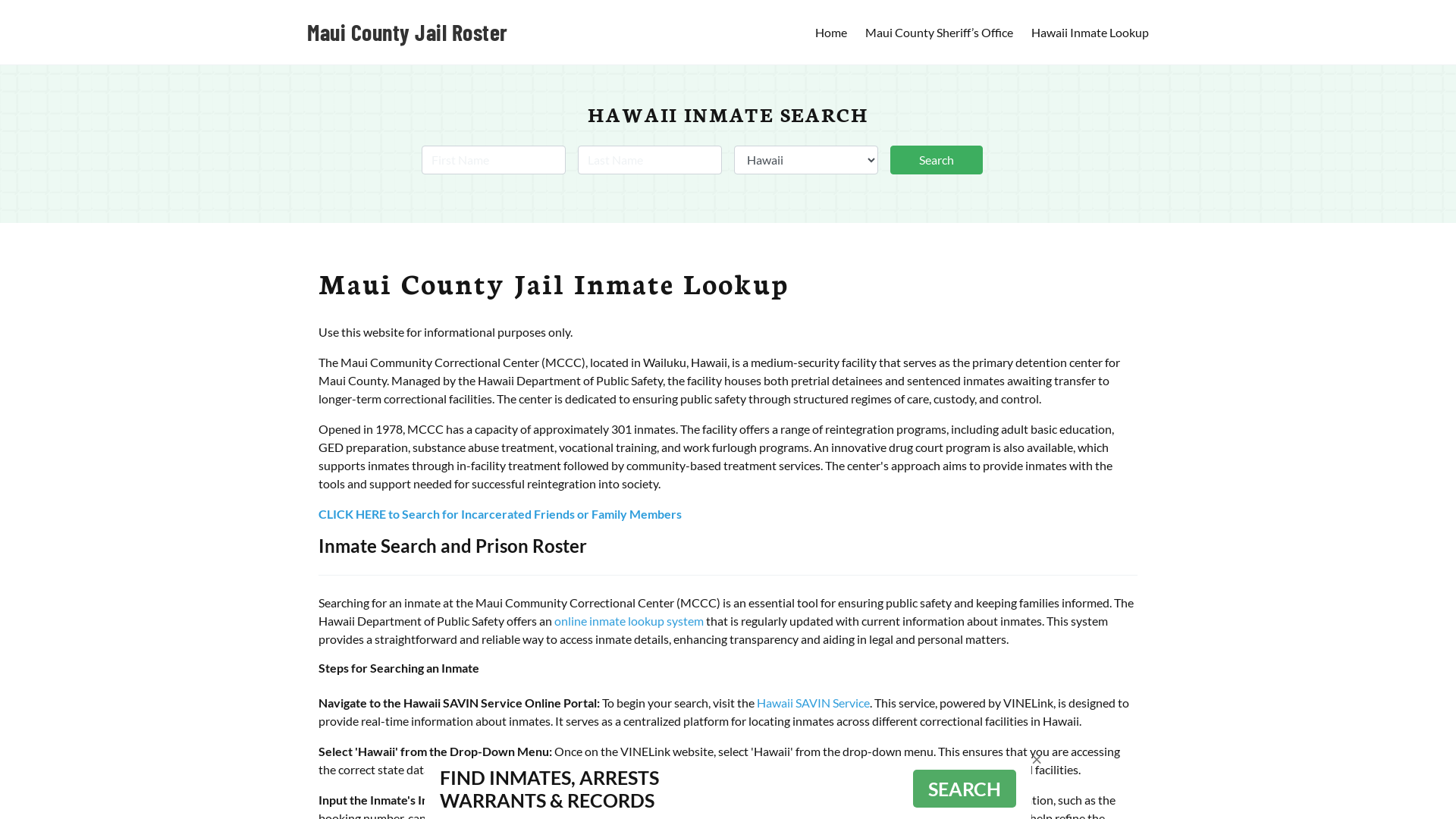 Maui County Jail Roster Lookup, HI, Inmate Search