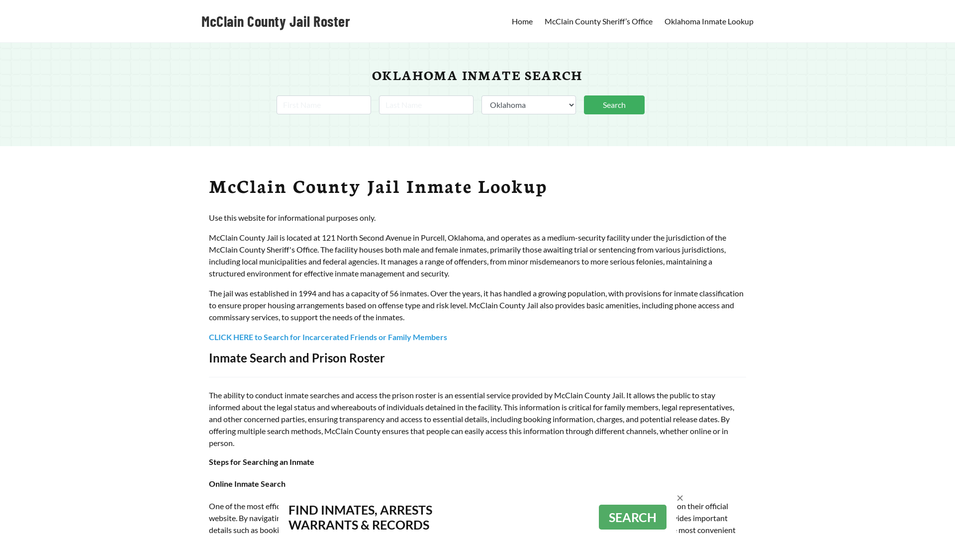 McClain County Jail Roster Lookup, OK, Inmate Search