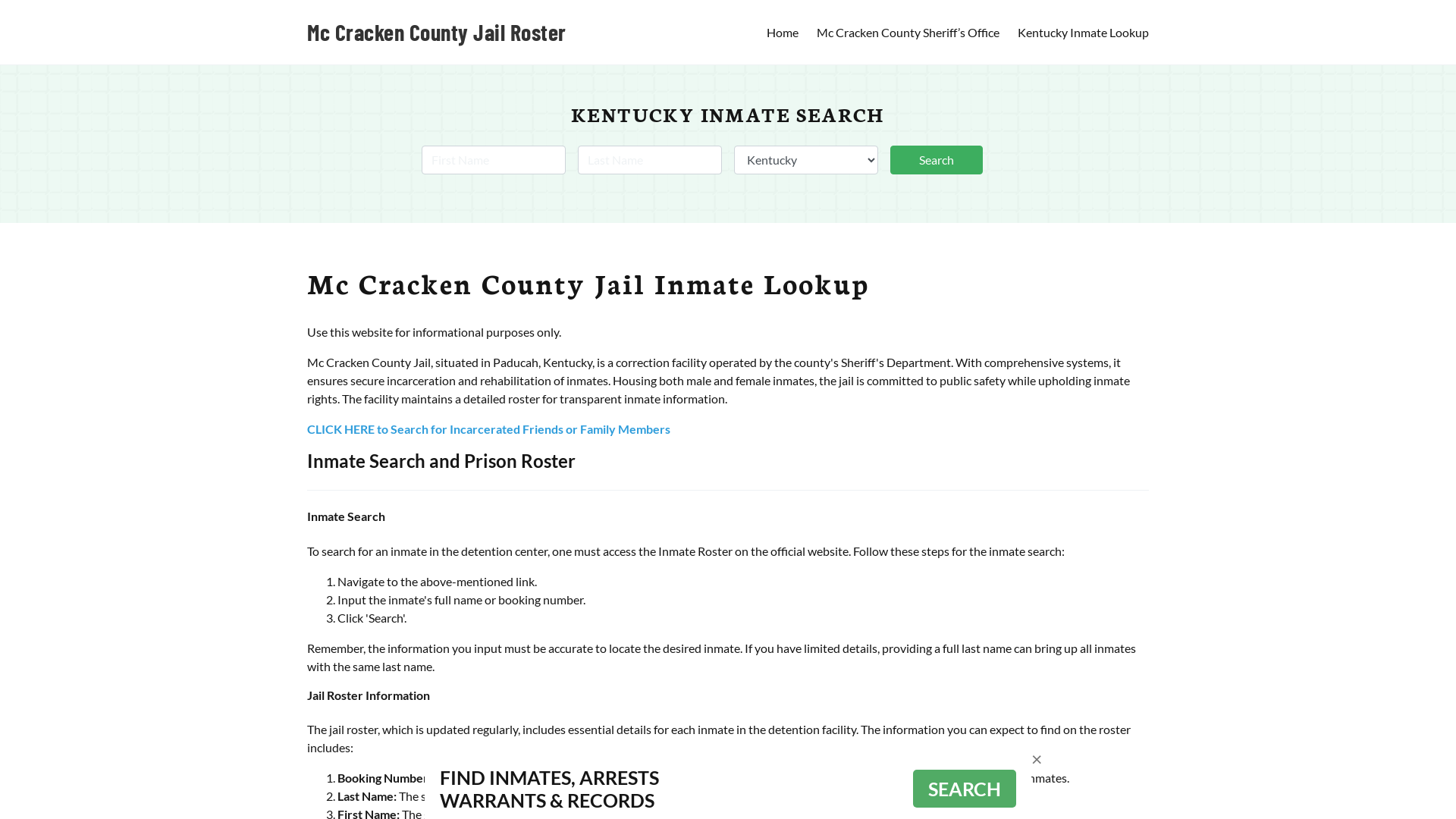 Mc Cracken County Jail Roster Lookup, KY, Inmate Search