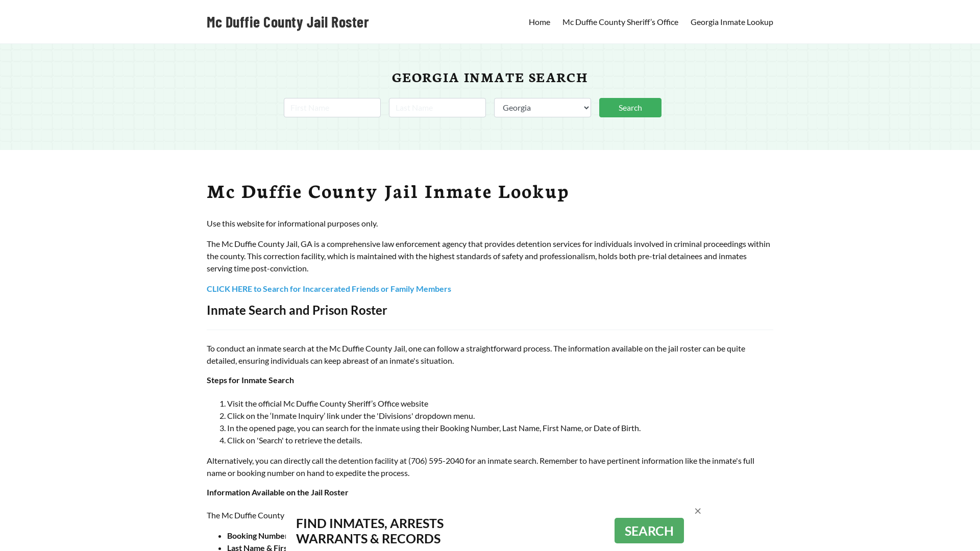 Mc Duffie County Jail Roster Lookup, GA, Inmate Search