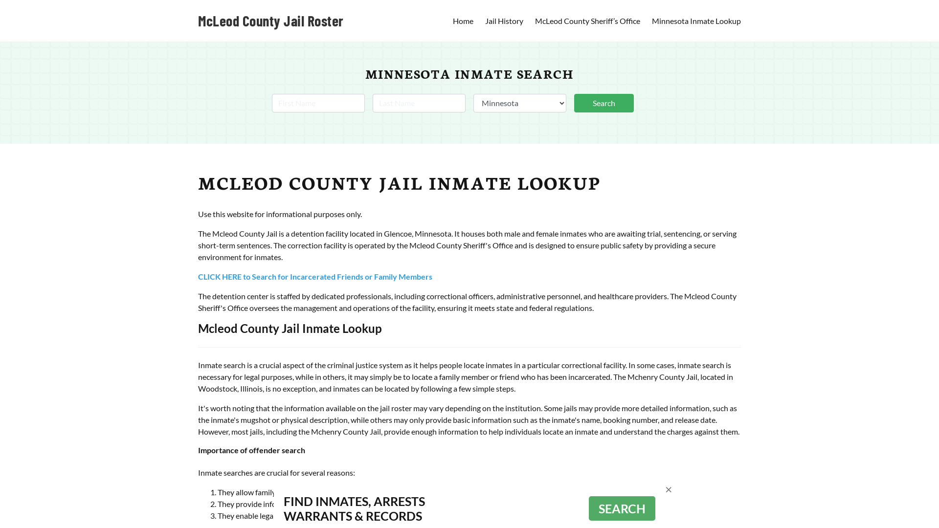 McLeod County Jail Roster Lookup, MN, Inmate Search