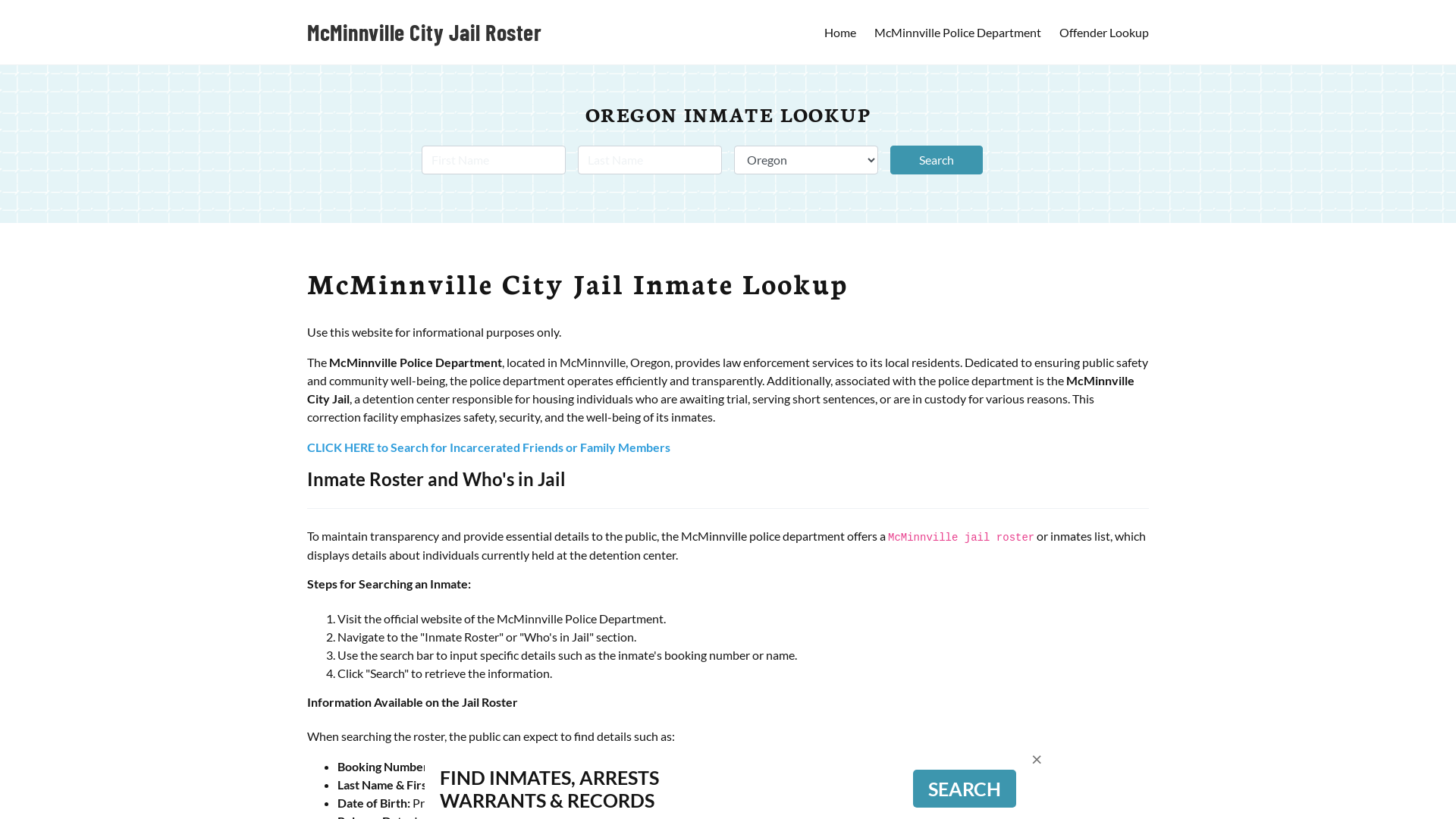 McMinnville City Jail, OR Inmate Search, Jail Roster, Bookings