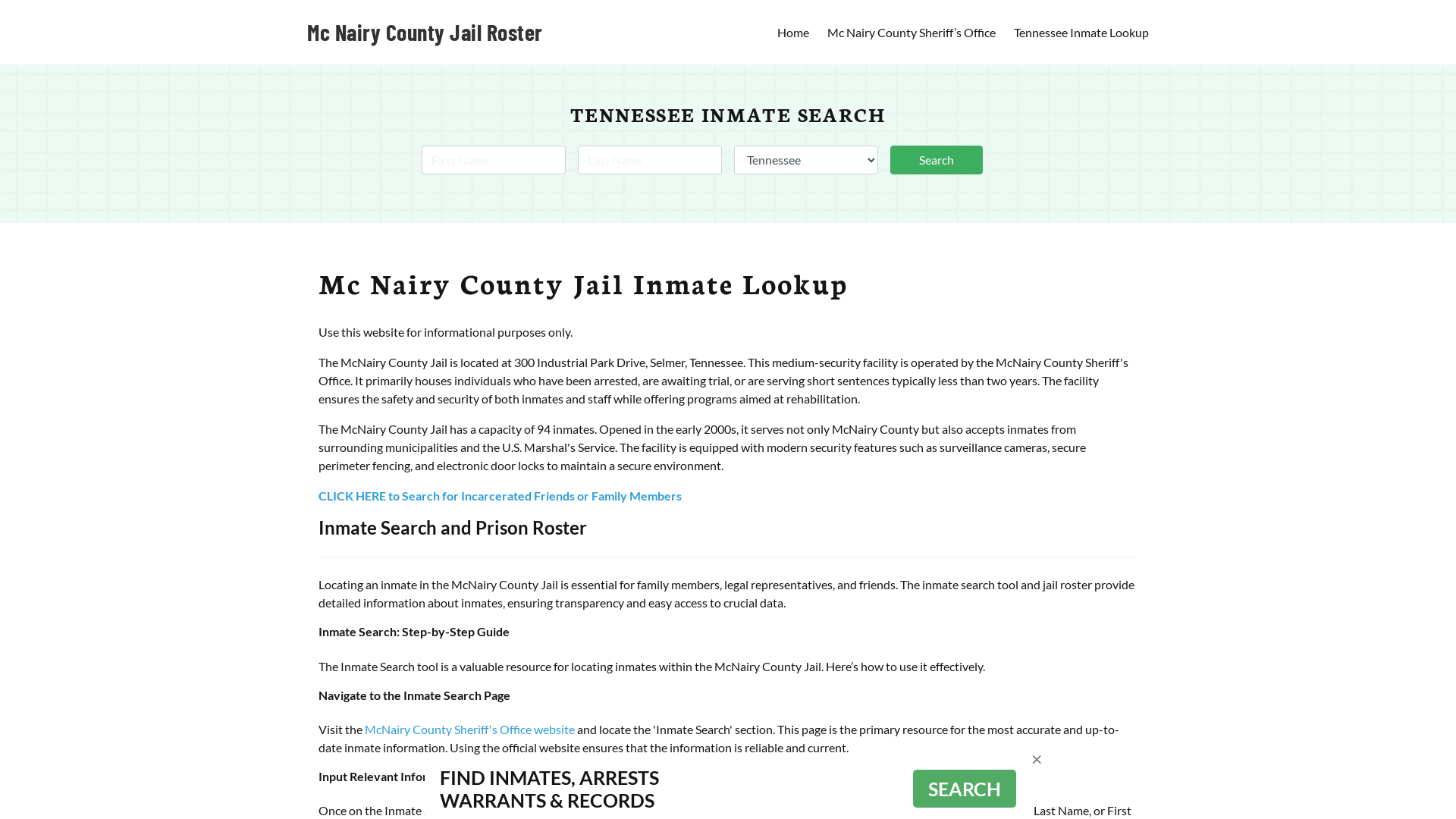 Mc Nairy County Jail Roster Lookup, TN, Inmate Search