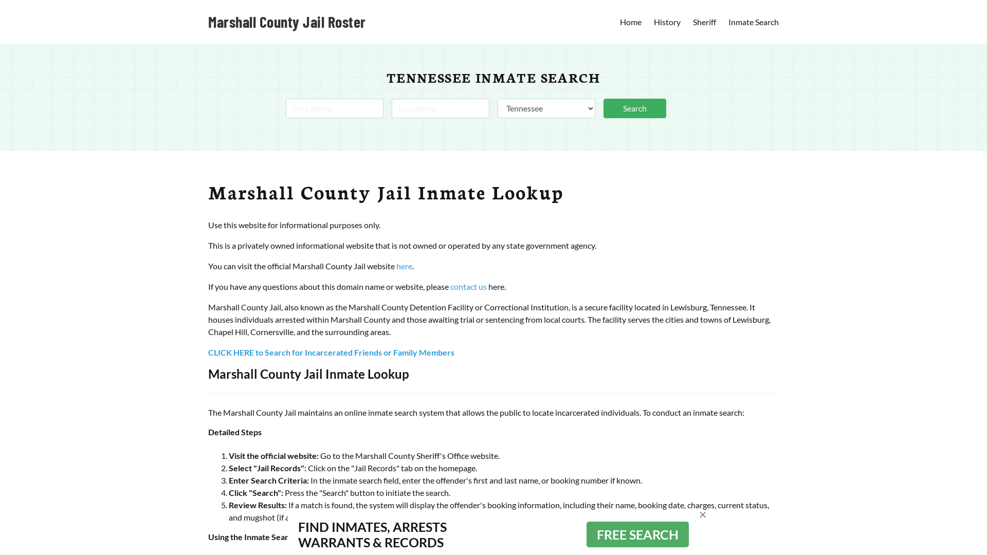 Marshall County Jail Roster Lookup, TN, Inmate Search