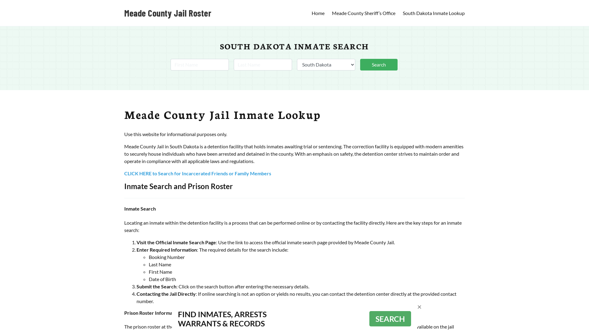 Meade County Jail Roster Lookup, SD, Inmate Search