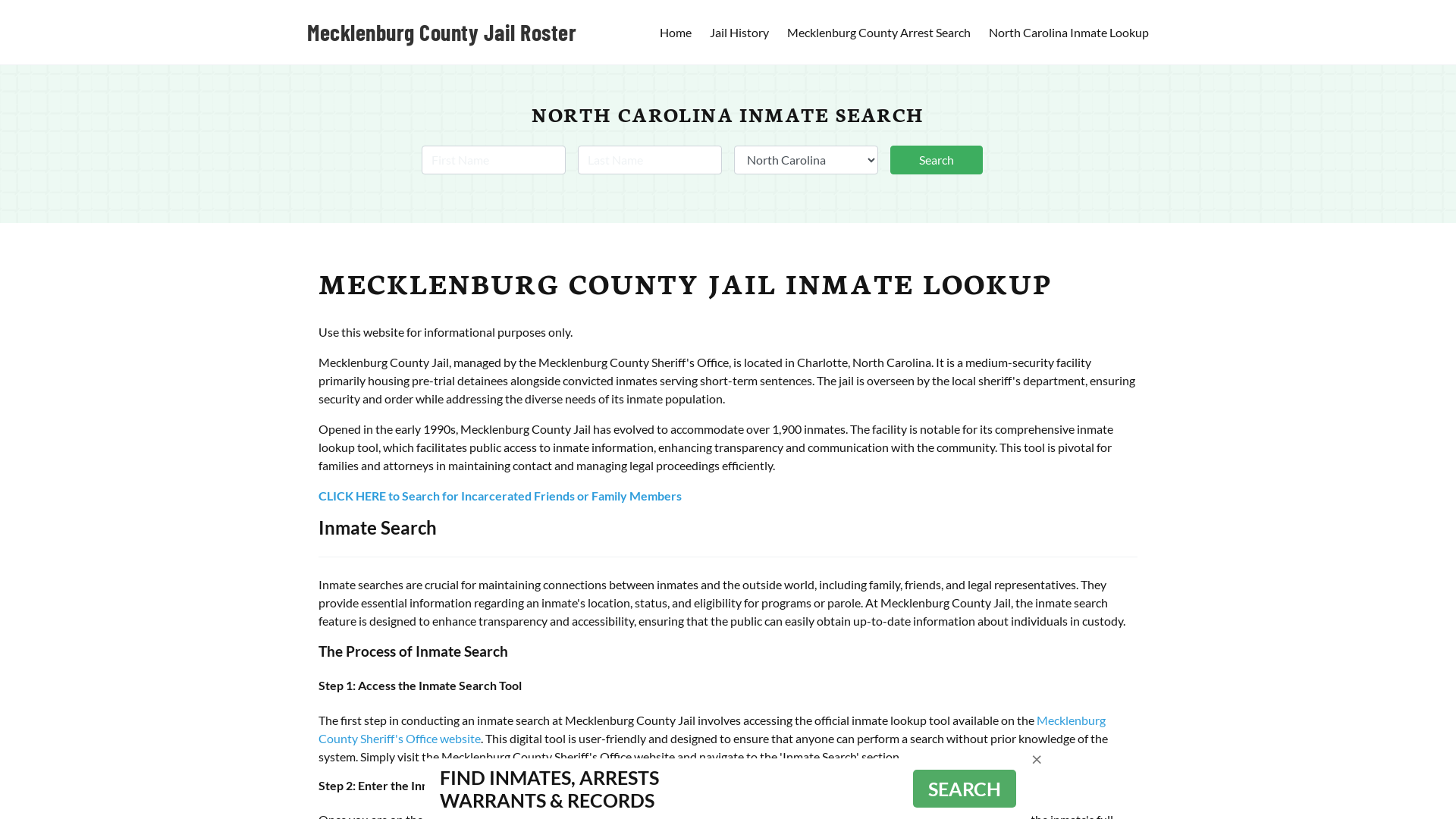 Mecklenburg County Jail Roster Lookup, NC, Inmate Search