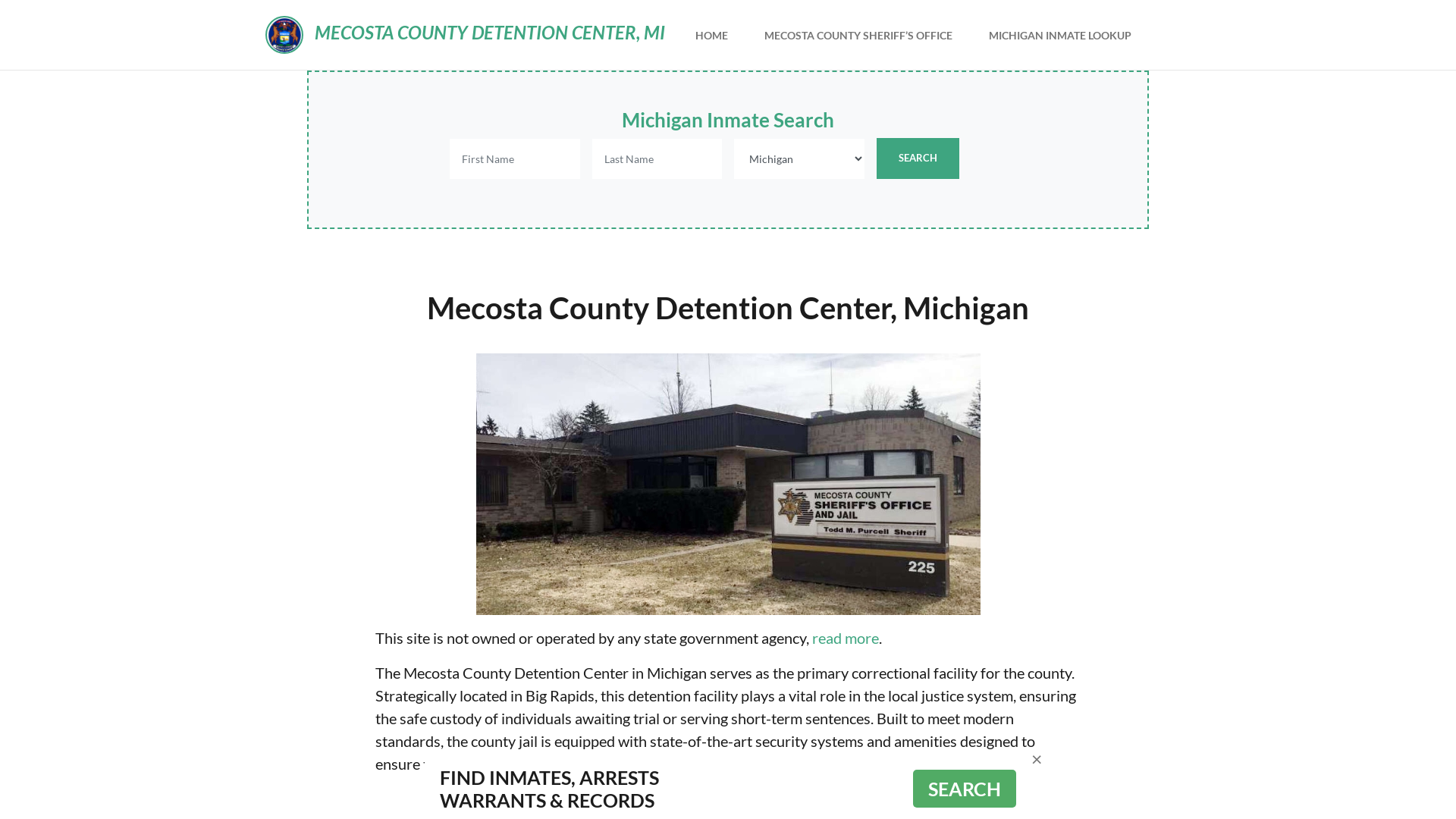 Mecosta County Detention Center, MI Inmate Roster, Offender Search