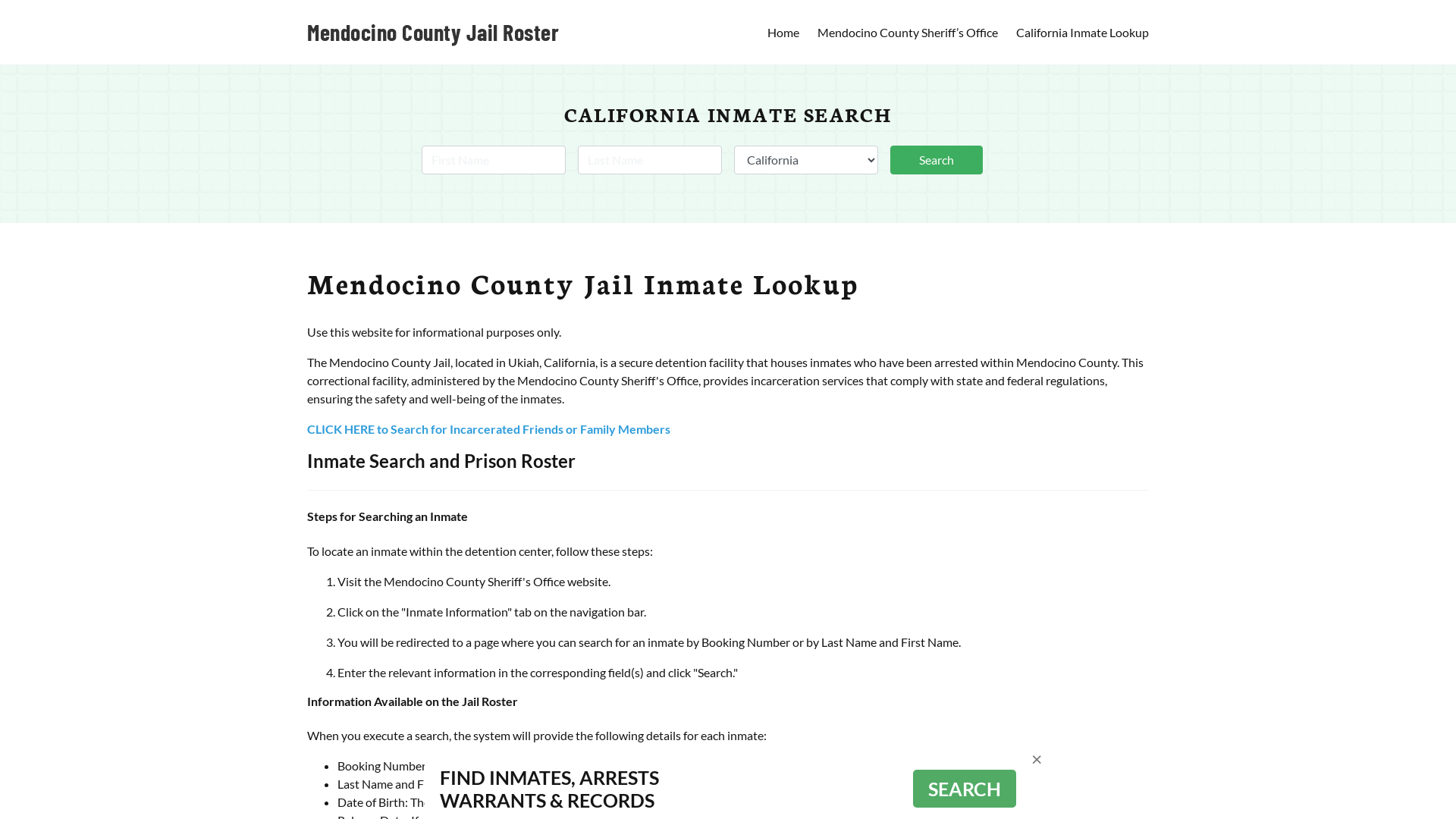 Mendocino County Jail Roster Lookup, CA, Inmate Search