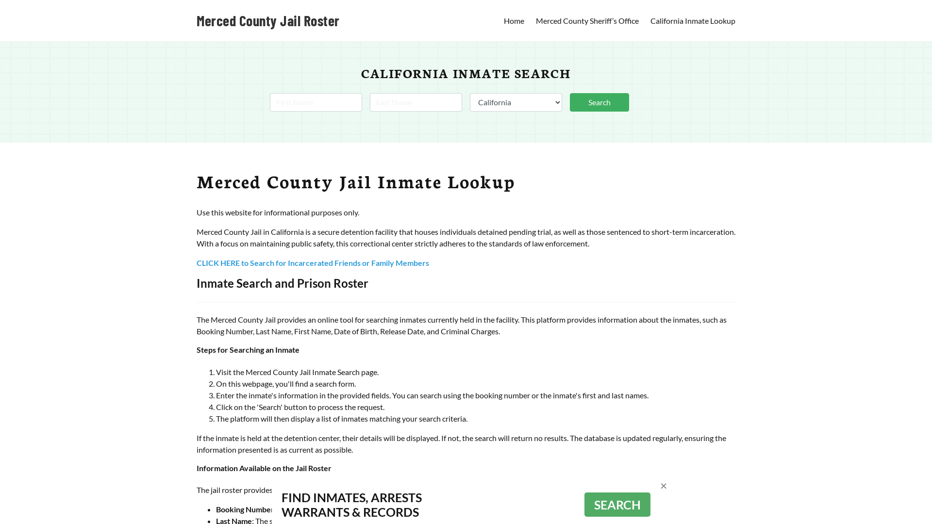 Merced County Jail Roster Lookup, CA, Inmate Search