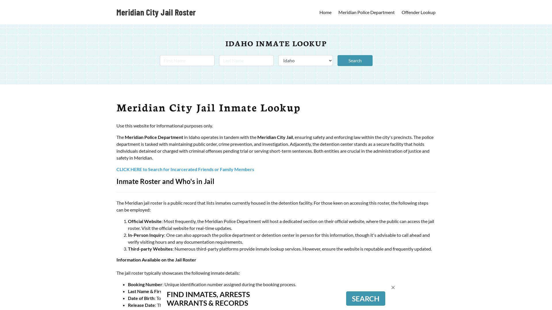 Meridian City Jail, ID Inmate Search, Jail Roster, Bookings