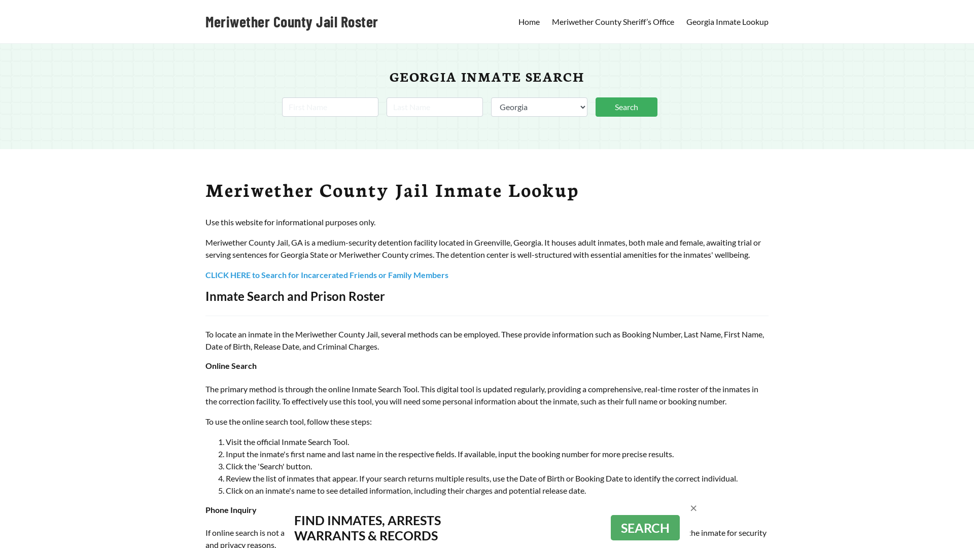 Meriwether County Jail Roster Lookup, GA, Inmate Search