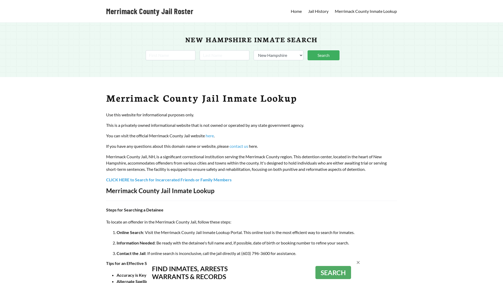 Merrimack County Jail Roster Lookup, NH, Inmate Search