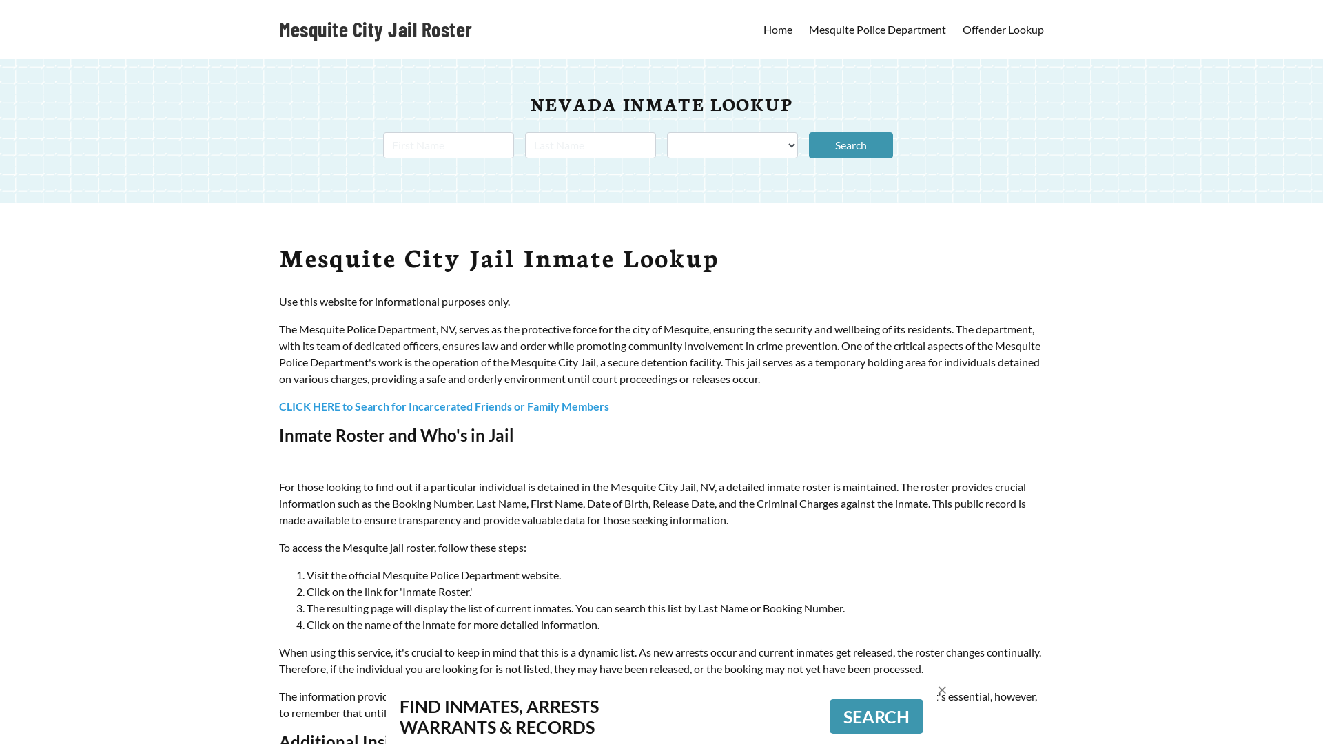 Mesquite City Jail, NV Inmate Search, Jail Roster, Bookings