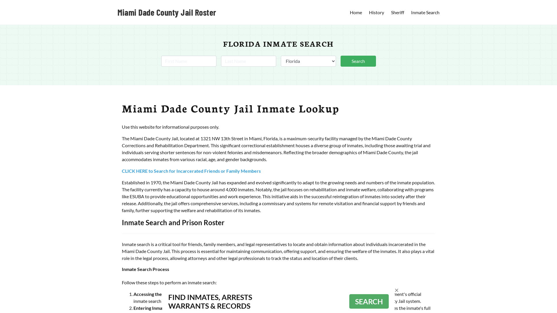 Miami Dade County Jail Roster Lookup, FL, Inmate Search