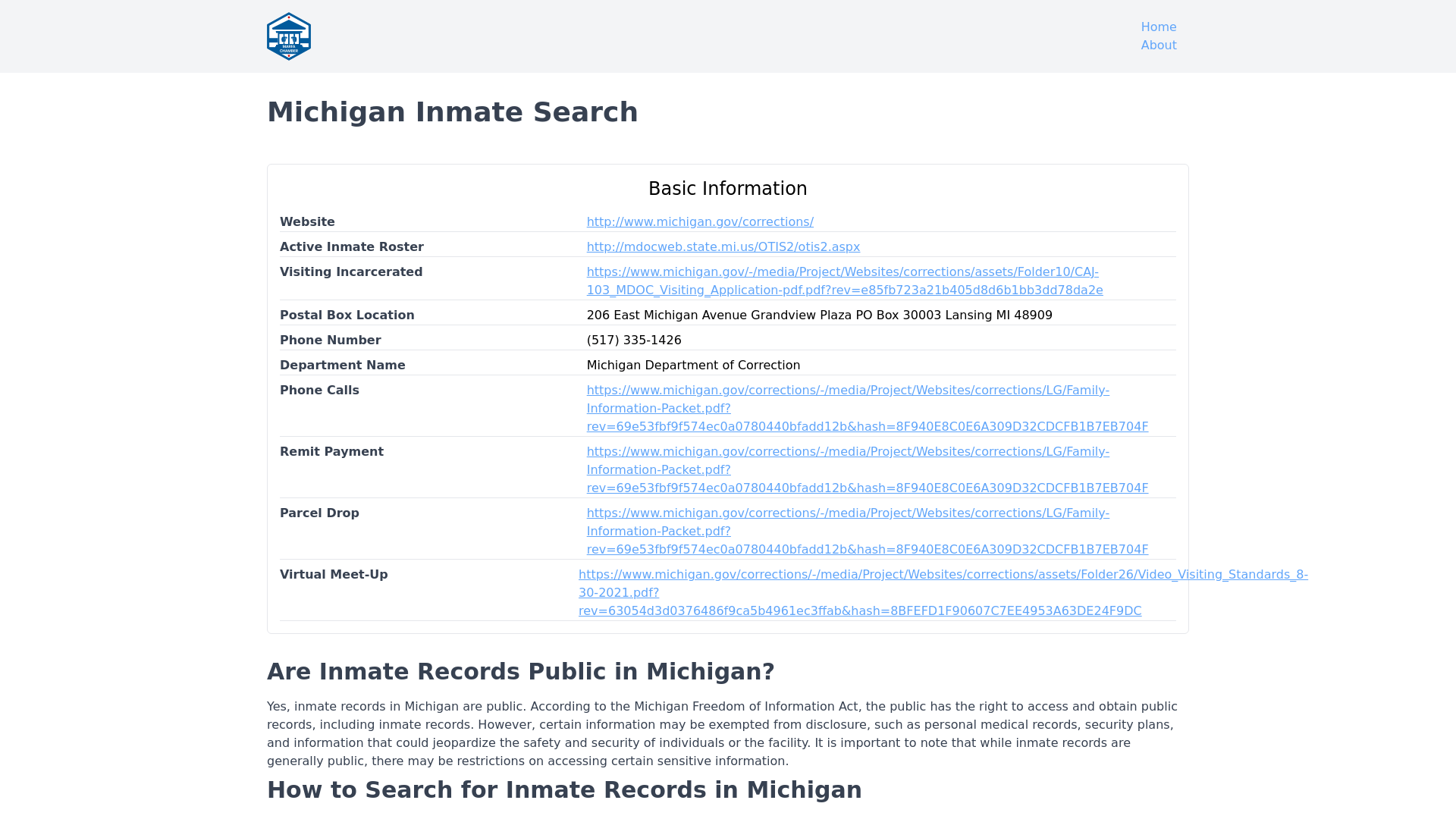 Michigan Inmate Search - MI DOC Inmate Locator