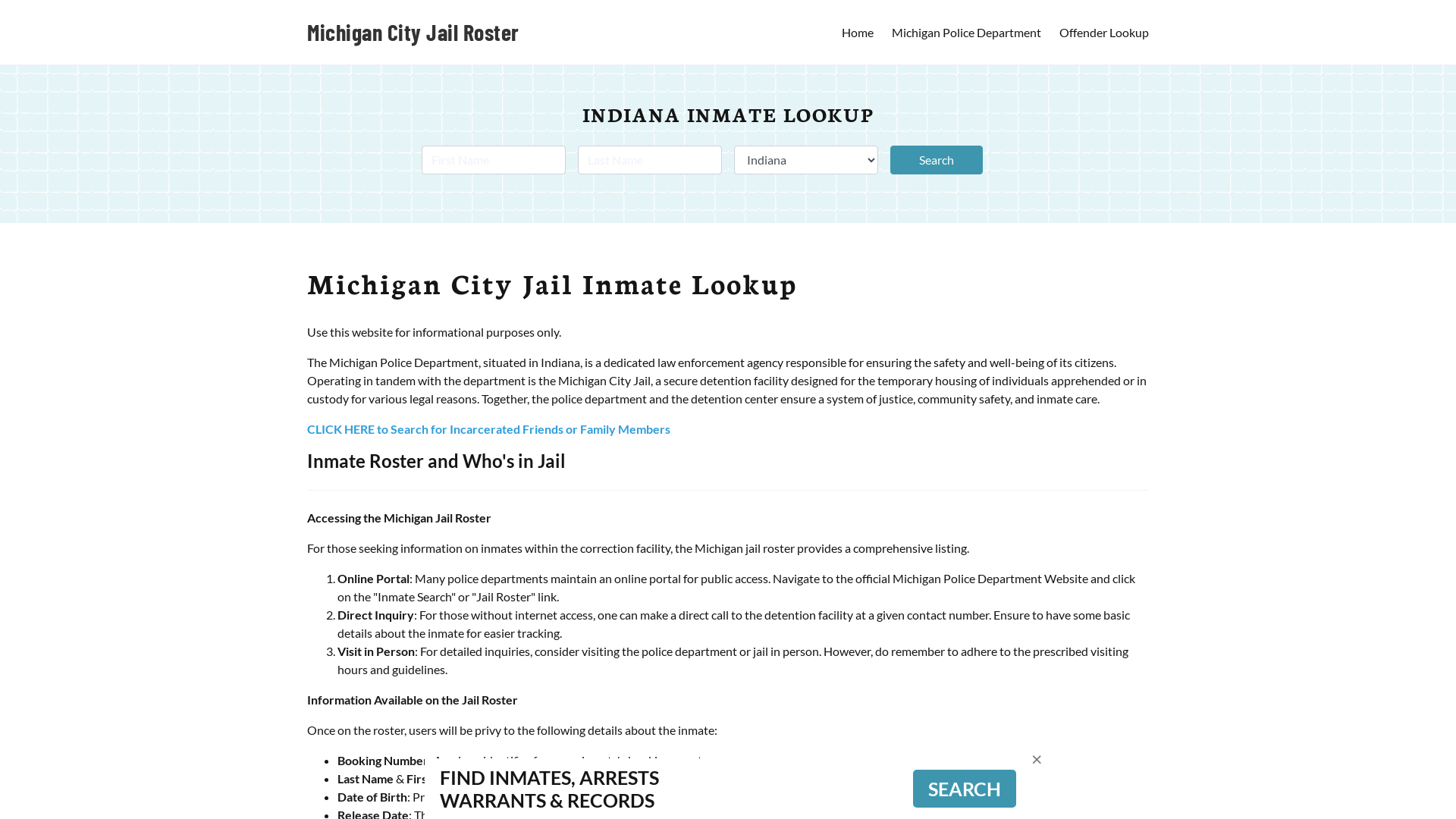 Michigan City Jail, IN Inmate Search, Jail Roster, Bookings