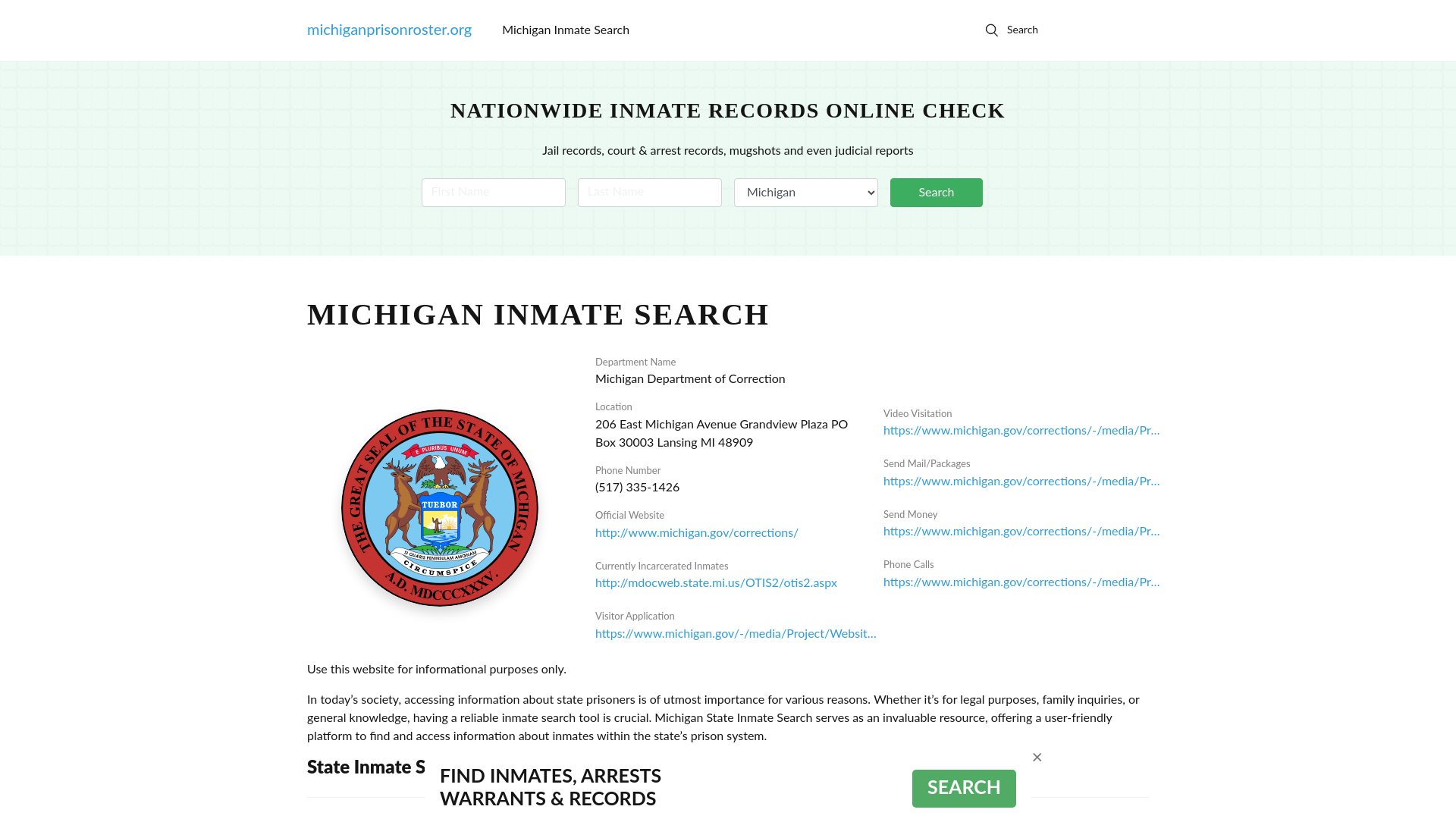 Michigan Inmate Search - MI DOC Offenders Lookup